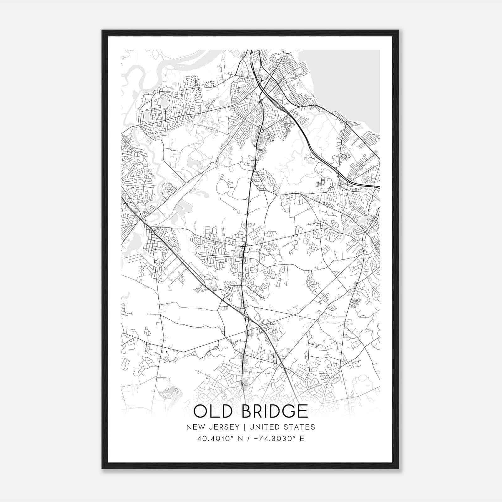 Old Bridge New Jersey Map Poster, Modern Home Decor Wall Art Print