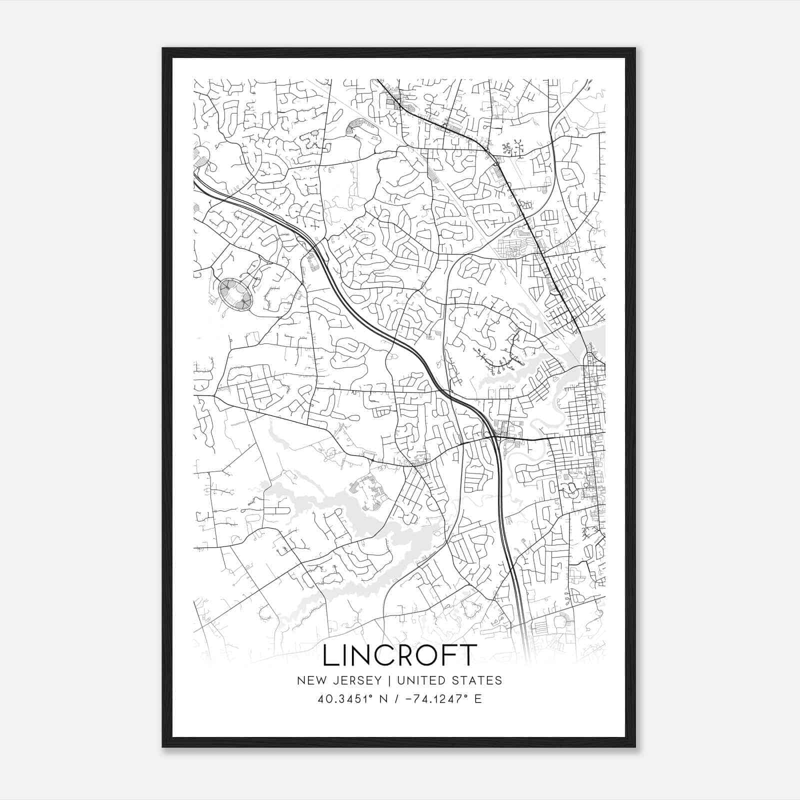 Lincroft New Jersey Map Poster, Modern Home Decor Wall Art Print
