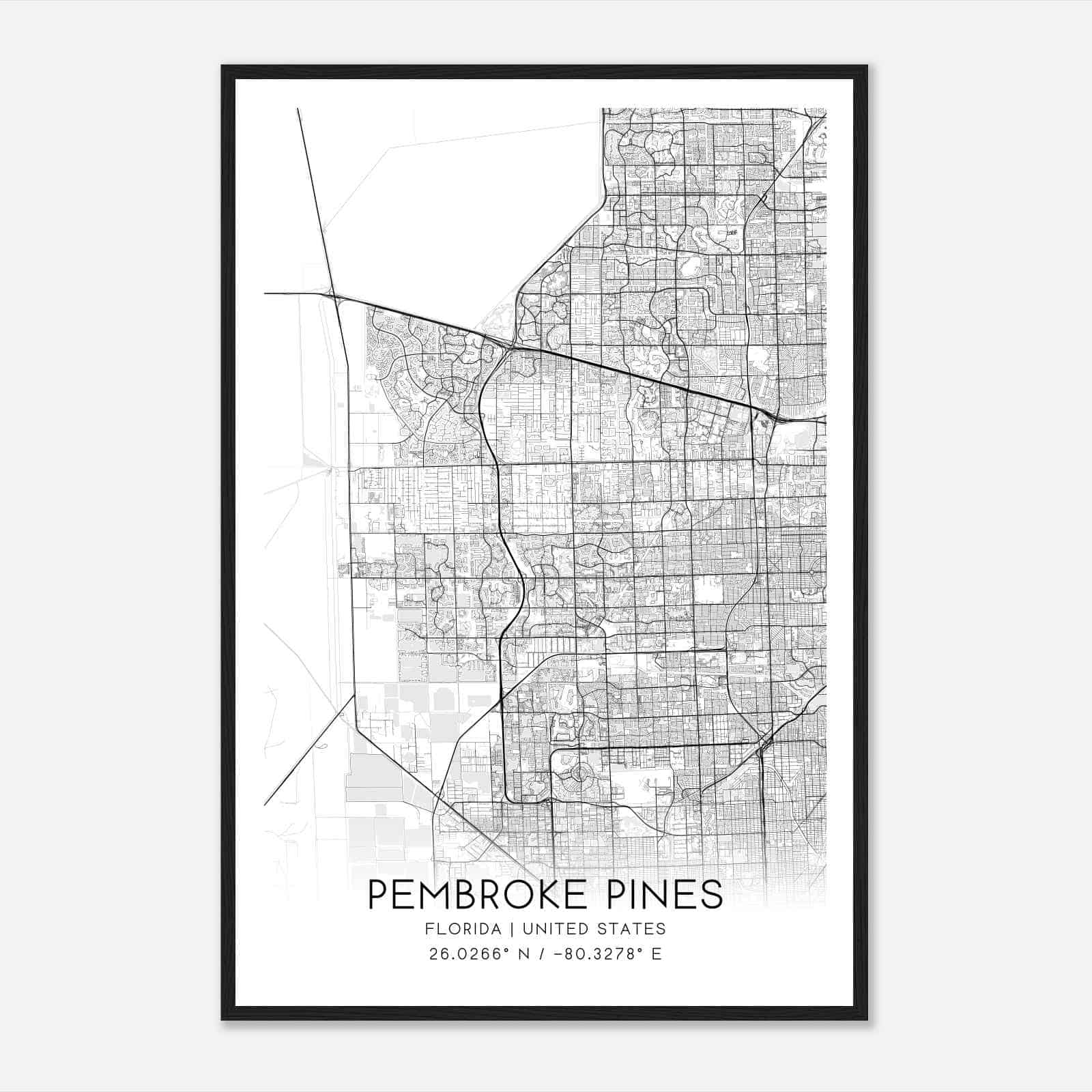 Pembroke Pines Florida Map Poster, Modern Home Decor Wall Art Print Pembroke Pines Florida Map Poster, Modern Home Decor Wall Art Print
