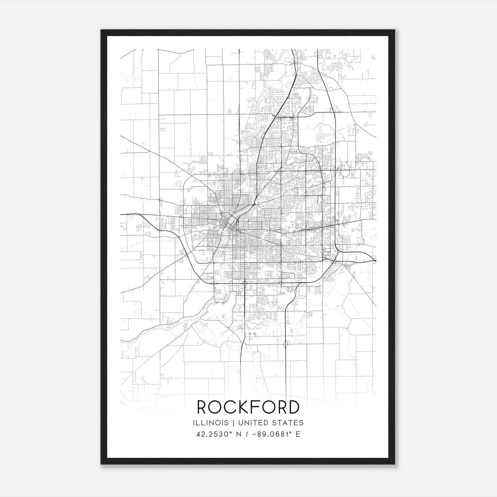 Rockford Illinois Map Poster, Modern Home Decor Wall Art Print