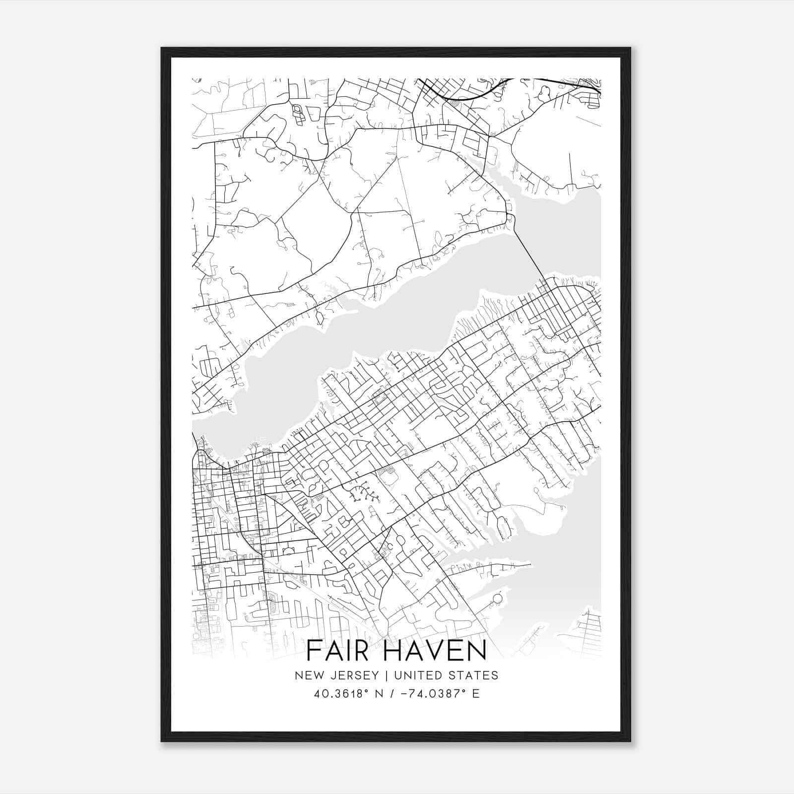 Fair Haven New Jersey Map Poster, Modern Home Decor Wall Art Print