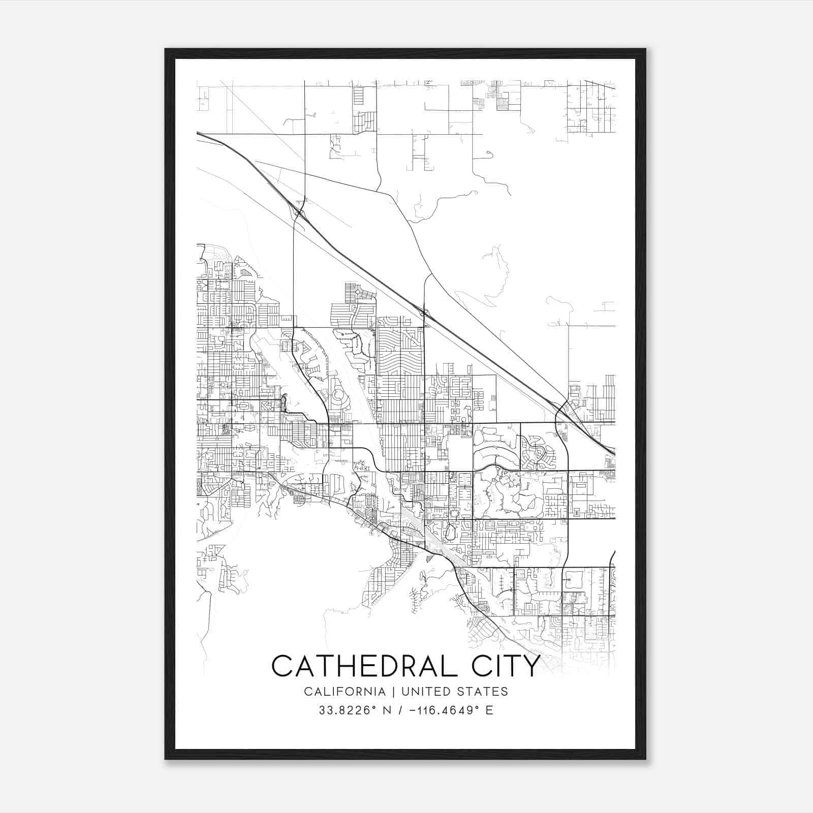 Cathedral City California Map Poster, Modern Home Decor Wall Art Print