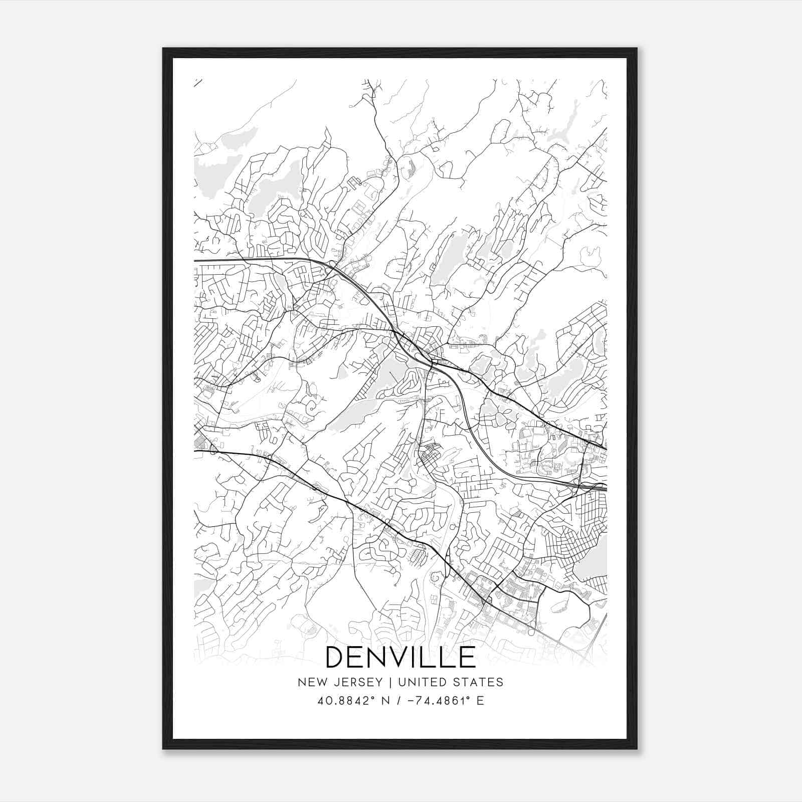 Denville New Jersey Map Poster, Modern Home Decor Wall Art Print