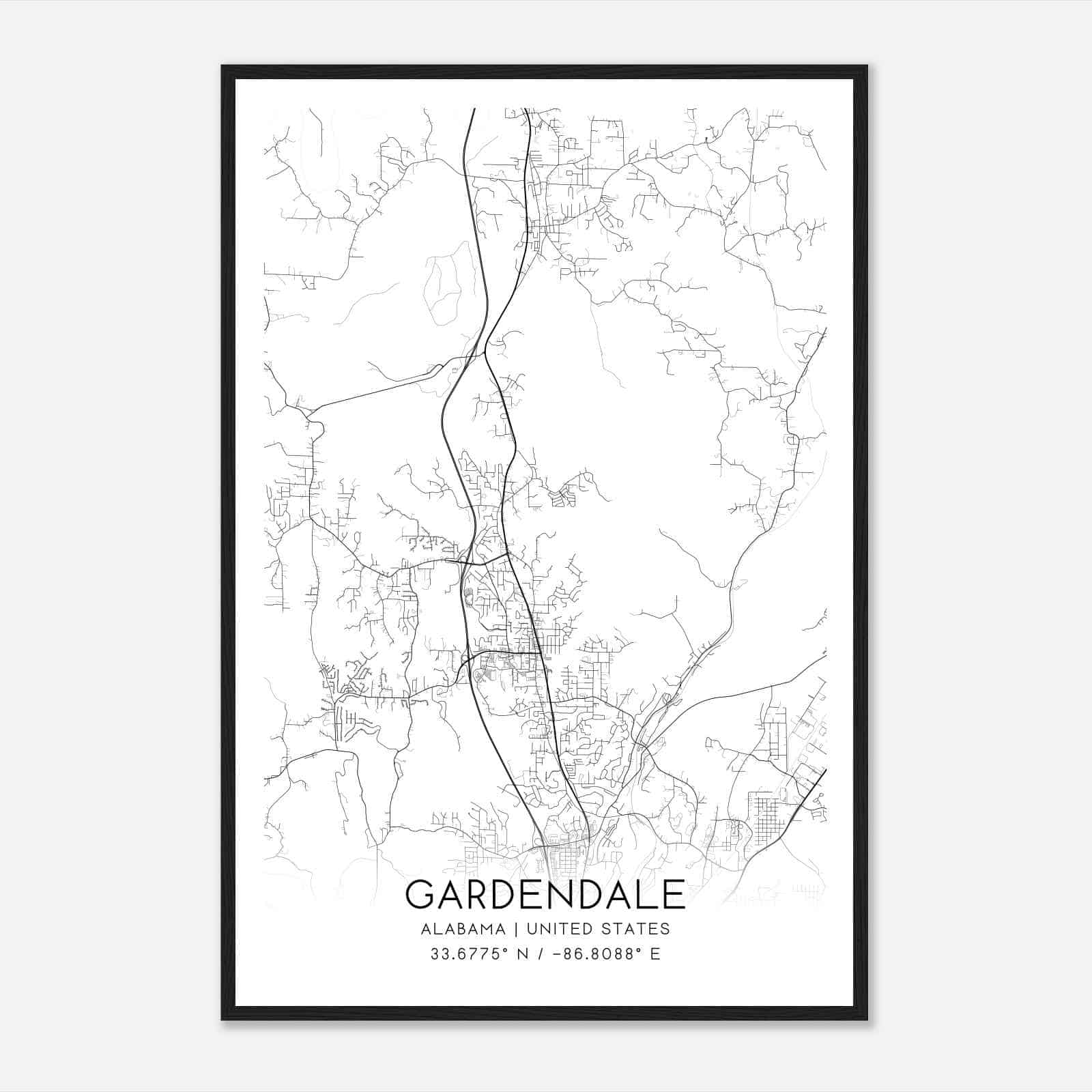 Gardendale Alabama Map Poster, Modern Home Decor Wall Art Print