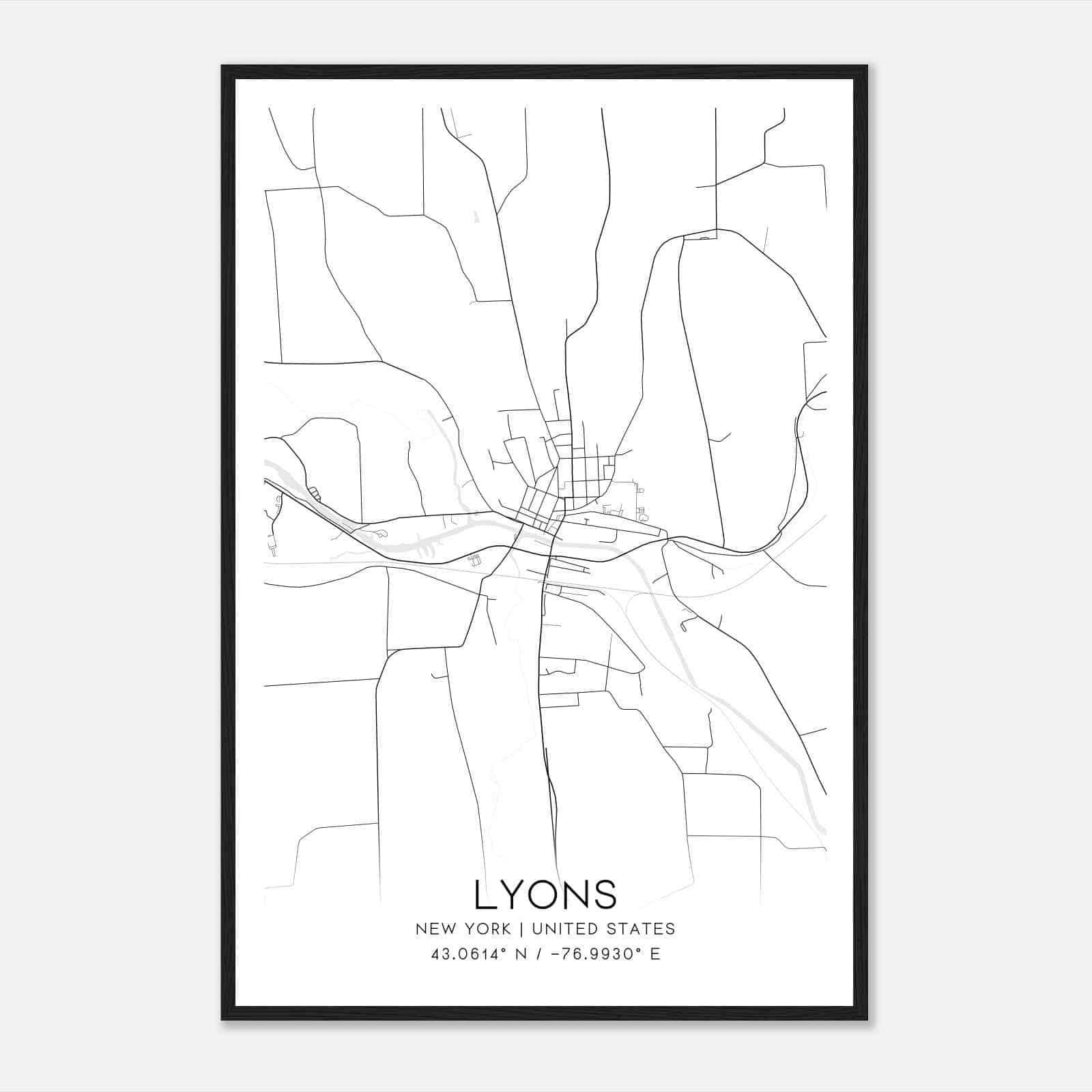Lyons New York Map Poster, Modern Home Decor Wall Art Print Custom