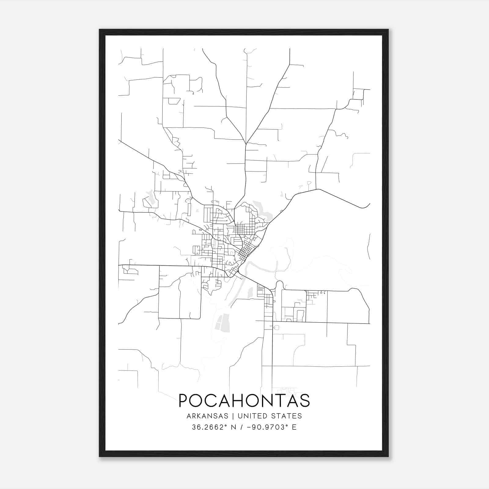 Pocahontas Arkansas Map Poster, Modern Home Decor Wall Art Print