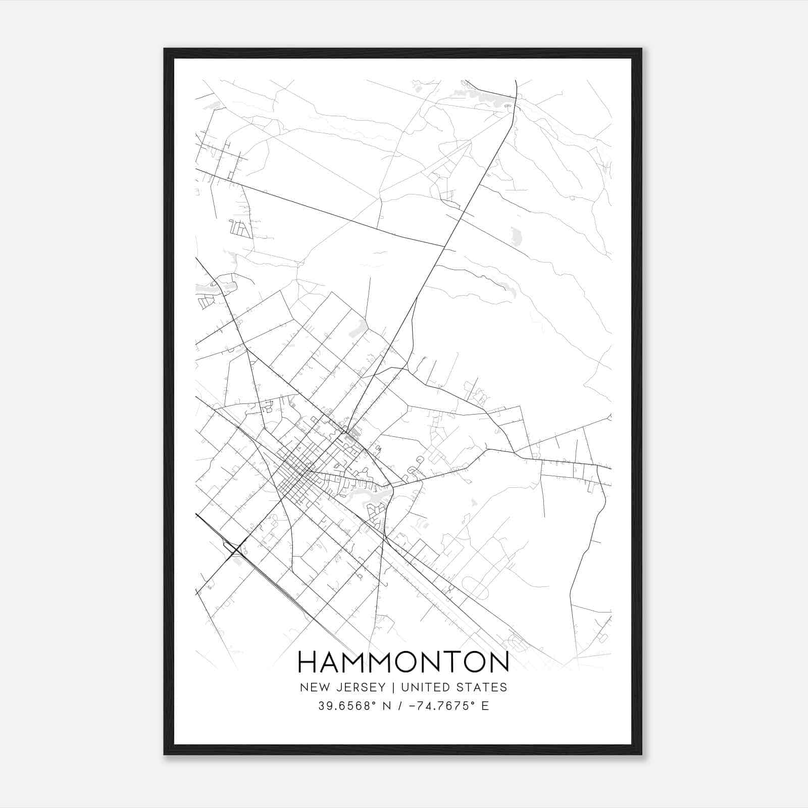 Hammonton New Jersey Map Poster, Modern Home Decor Wall Art Print