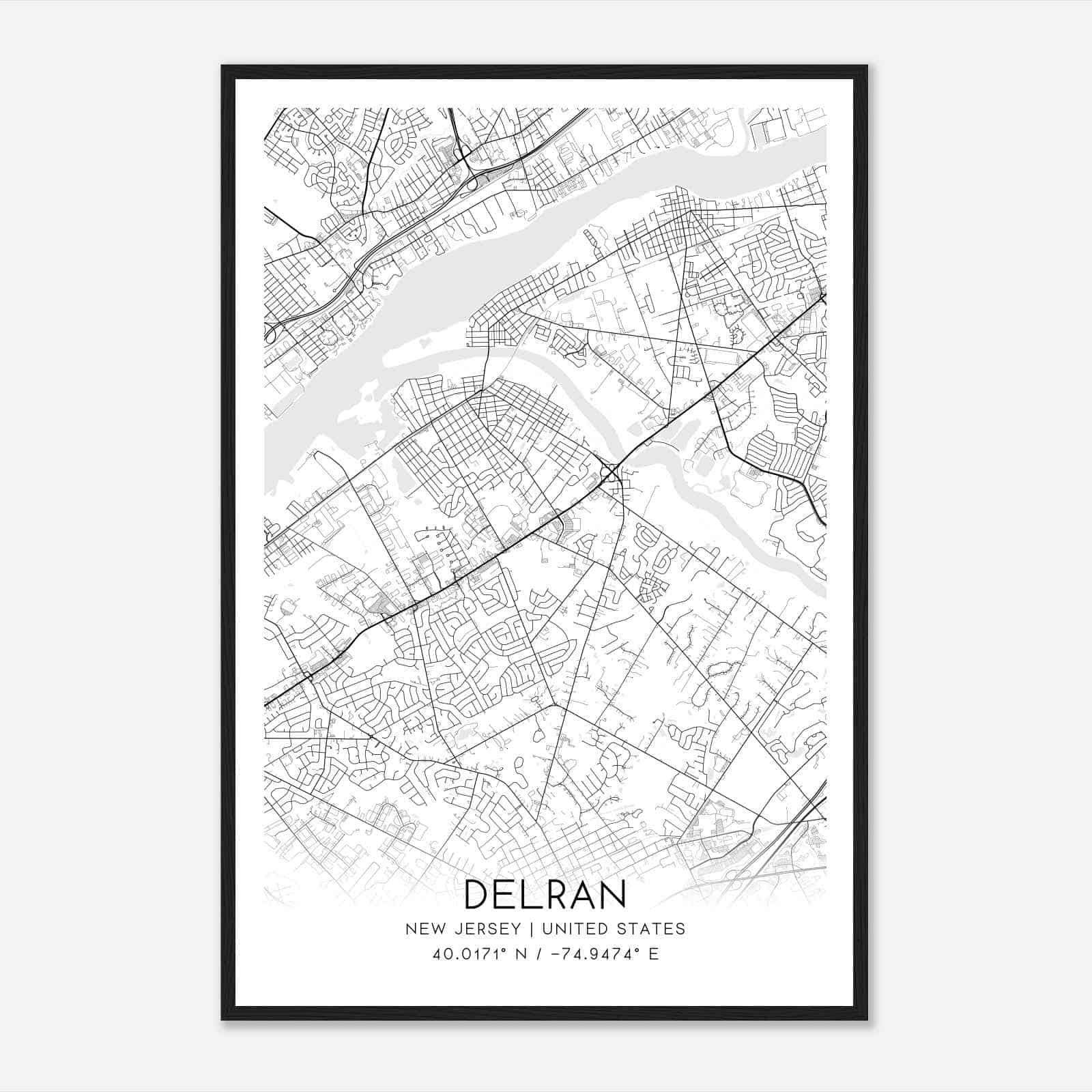 Delran New Jersey Map Poster, Modern Home Decor Wall Art Print