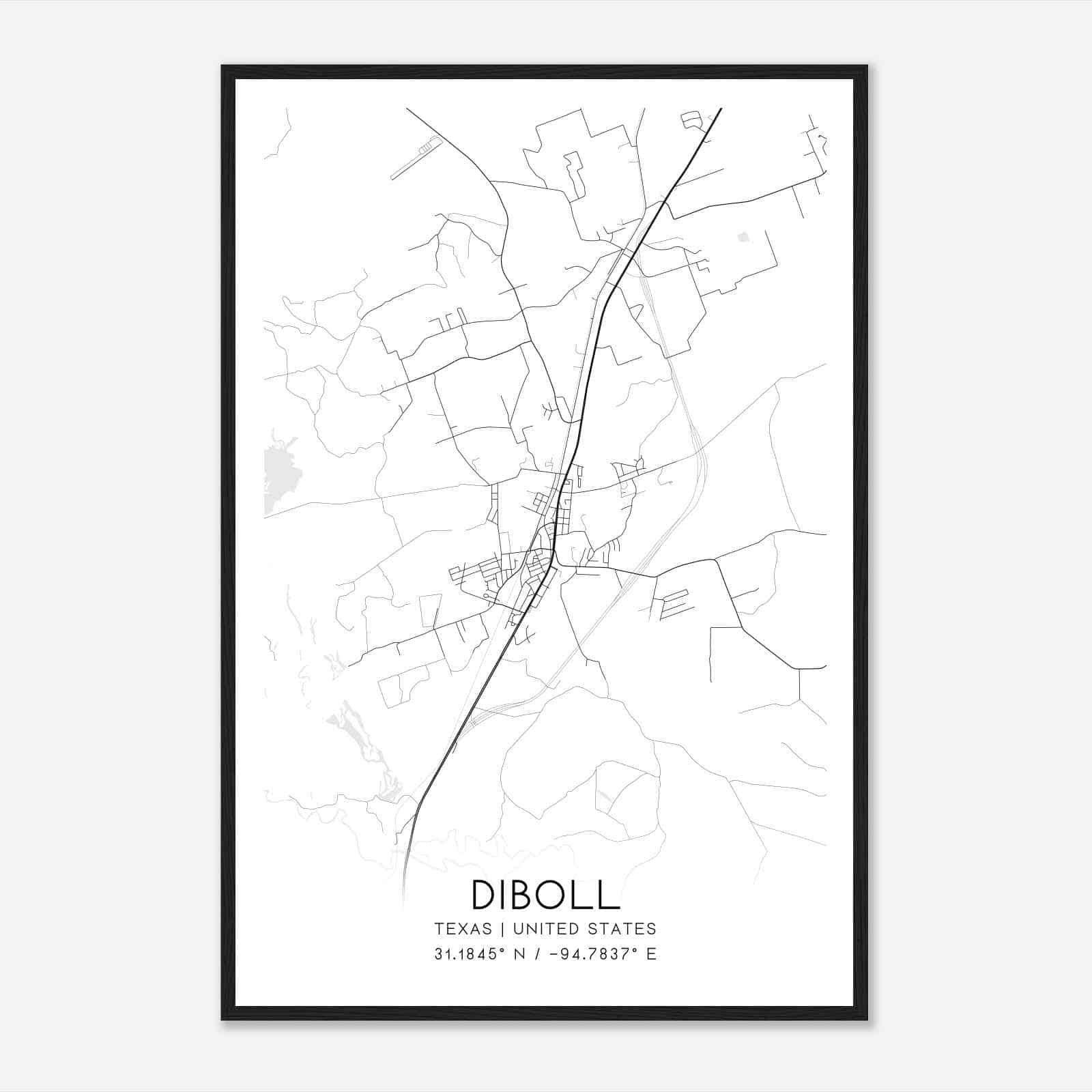 Diboll Texas Map Poster, Modern Home Decor Wall Art Print