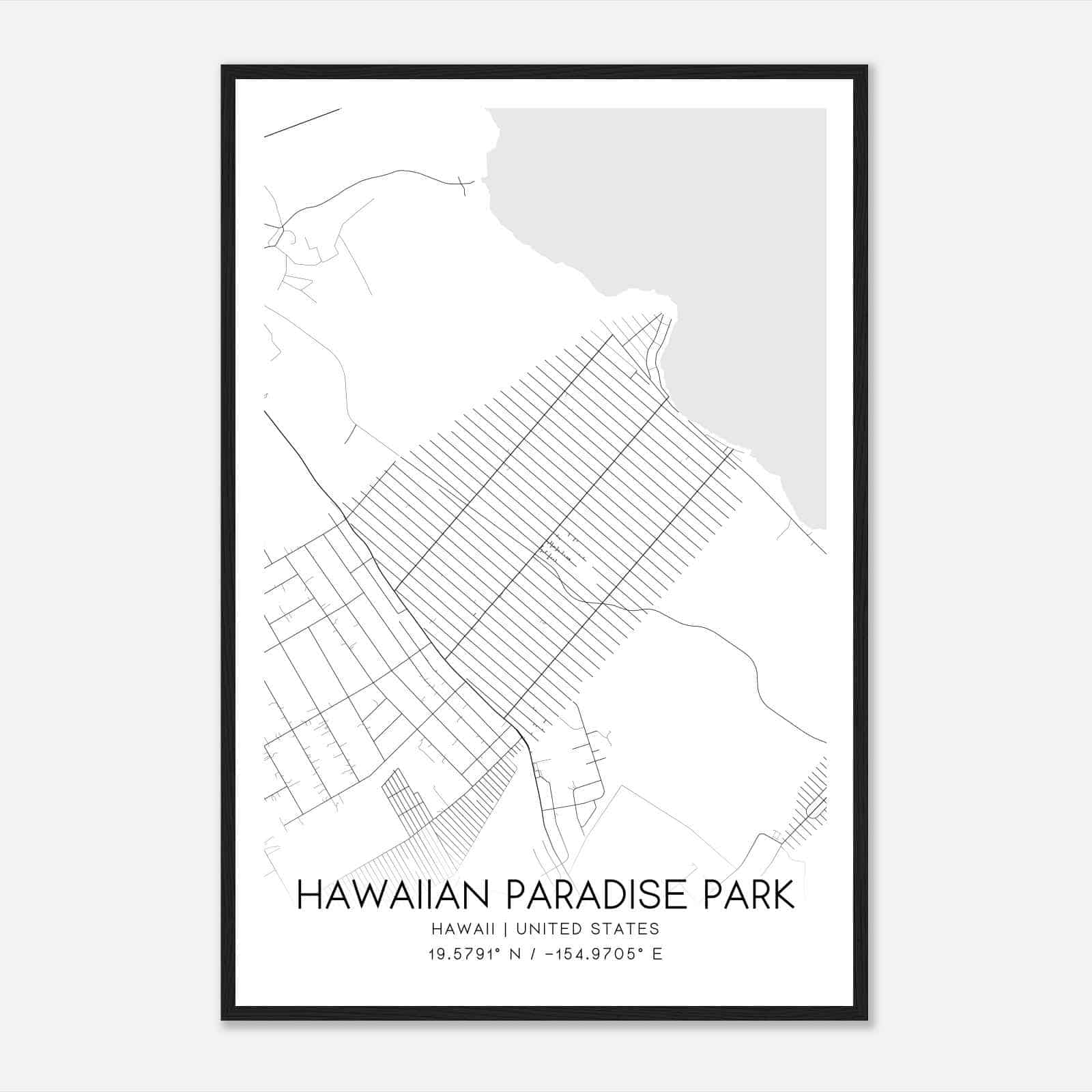 Hawaiian Paradise Park Hawaii Map Poster, Modern Home Decor Wall Art Print