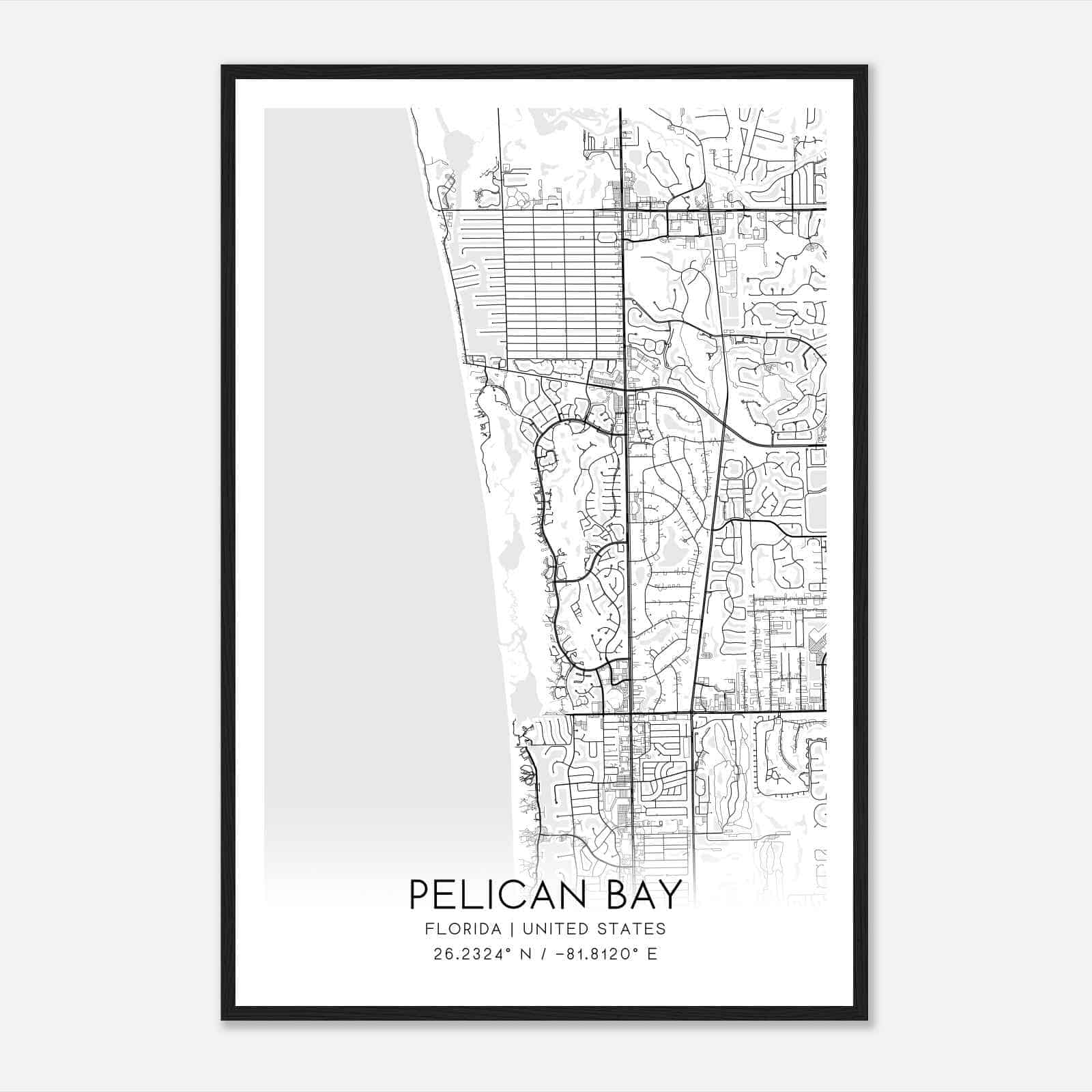Pelican Bay Florida Map Poster, Modern Home Decor Wall Art Print