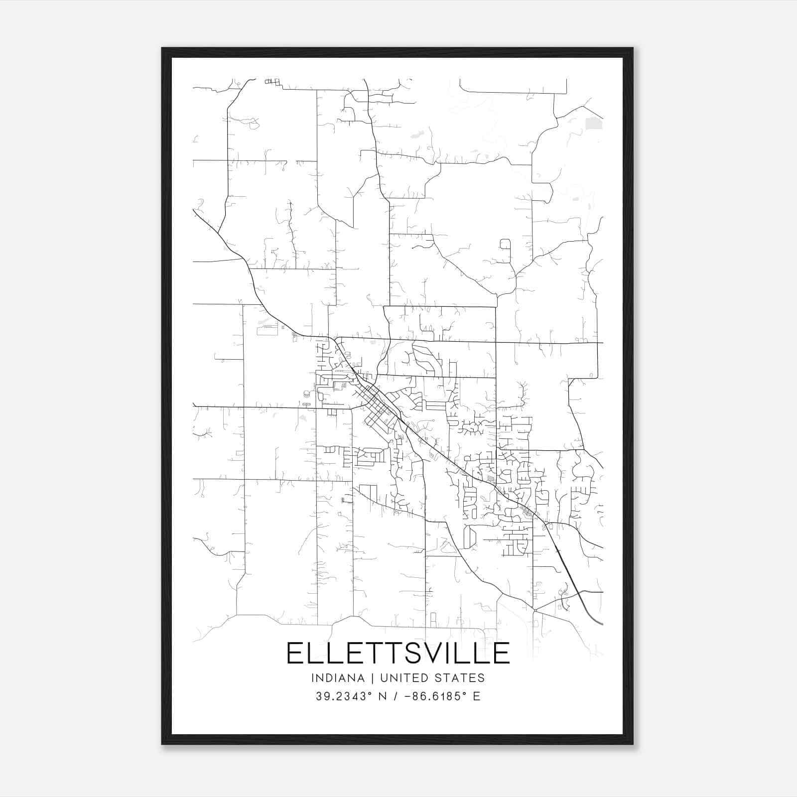 Ellettsville Indiana Map Poster, Modern Home Decor Wall Art Print