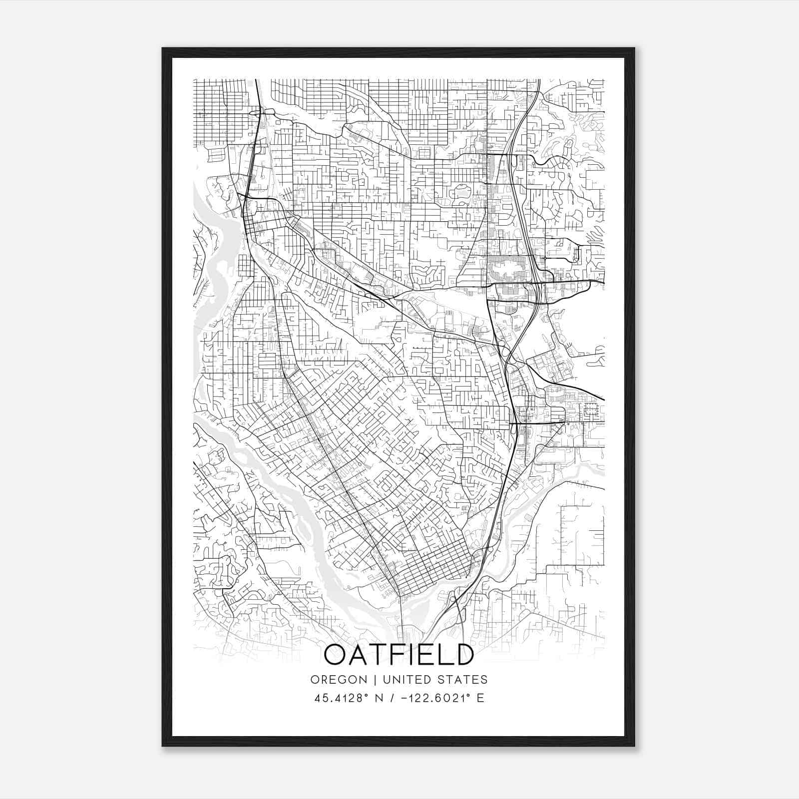 Oatfield Oregon Map Poster, Modern Home Decor Wall Art Print