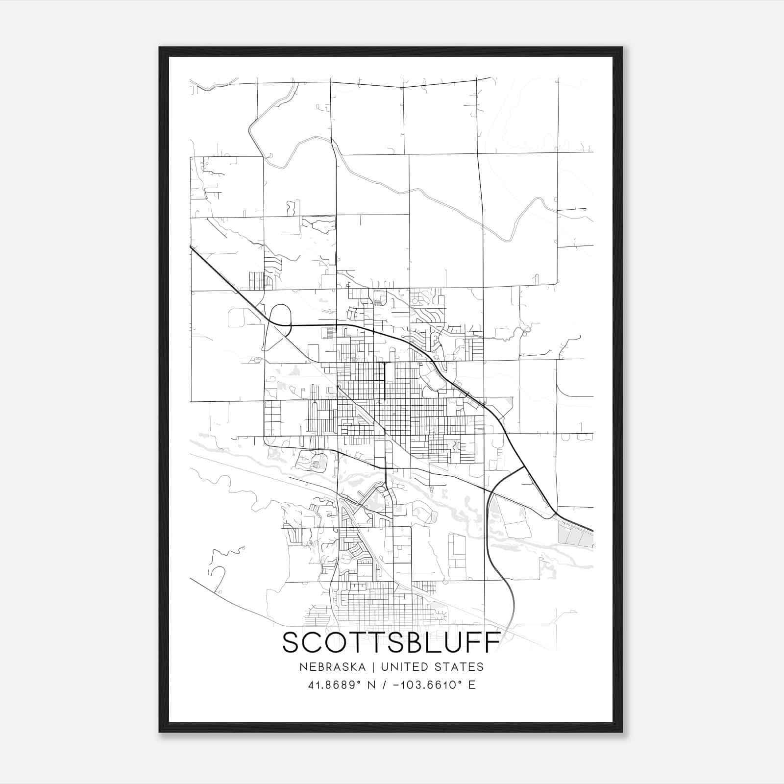 Scottsbluff Nebraska Map Poster, Modern Home Decor Wall Art Print Scottsbluff Nebraska Map Poster, Modern Home Decor Wall Art Print