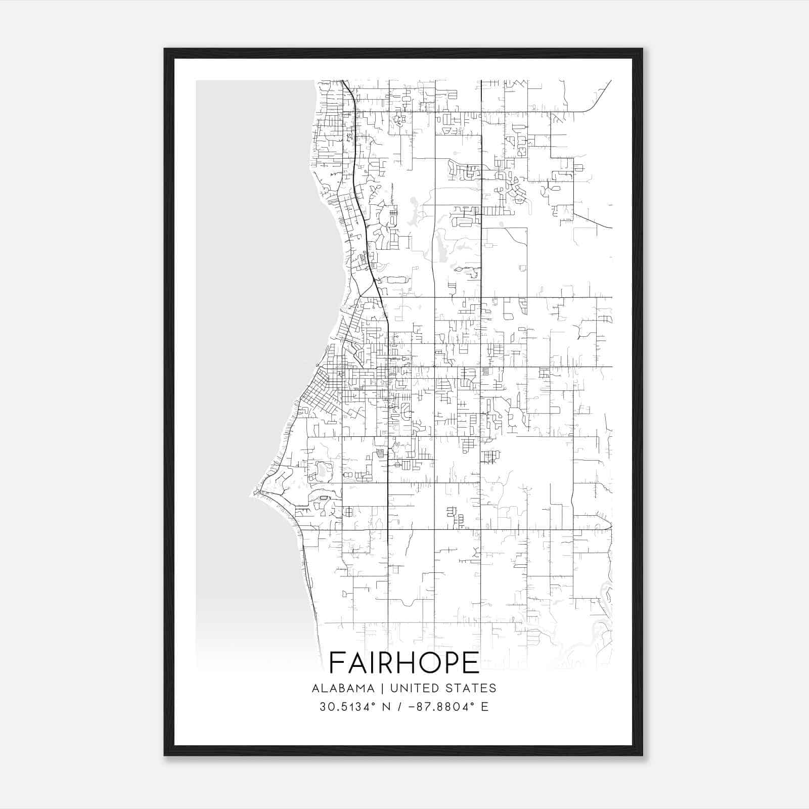 Fairhope Alabama Map Poster, Modern Home Decor Wall Art Print