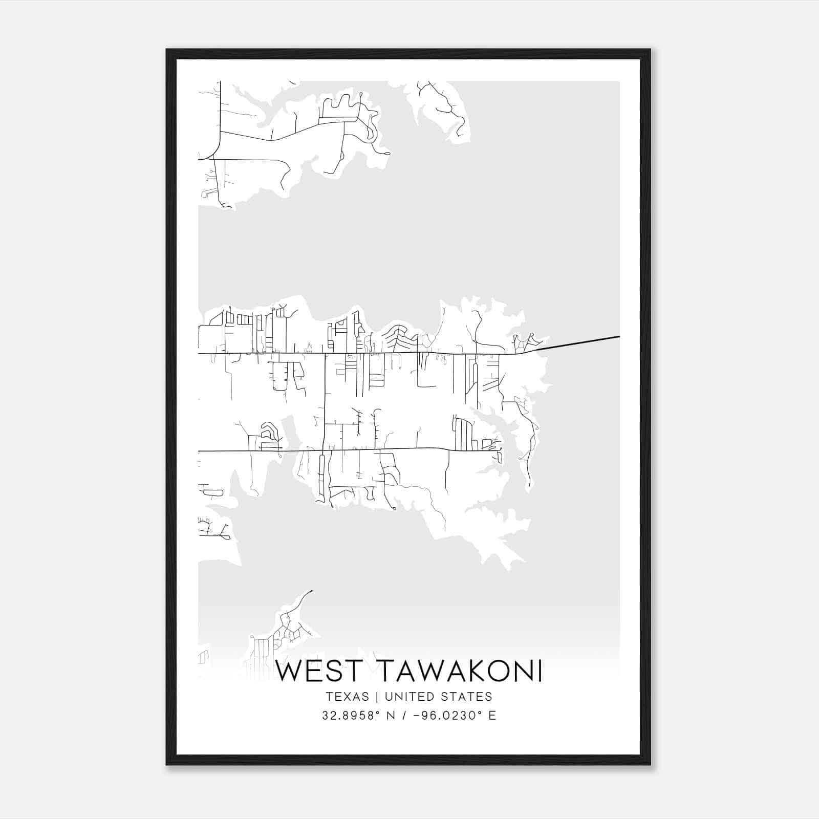West Tawakoni Texas Map Poster, Modern Home Decor Wall Art Print