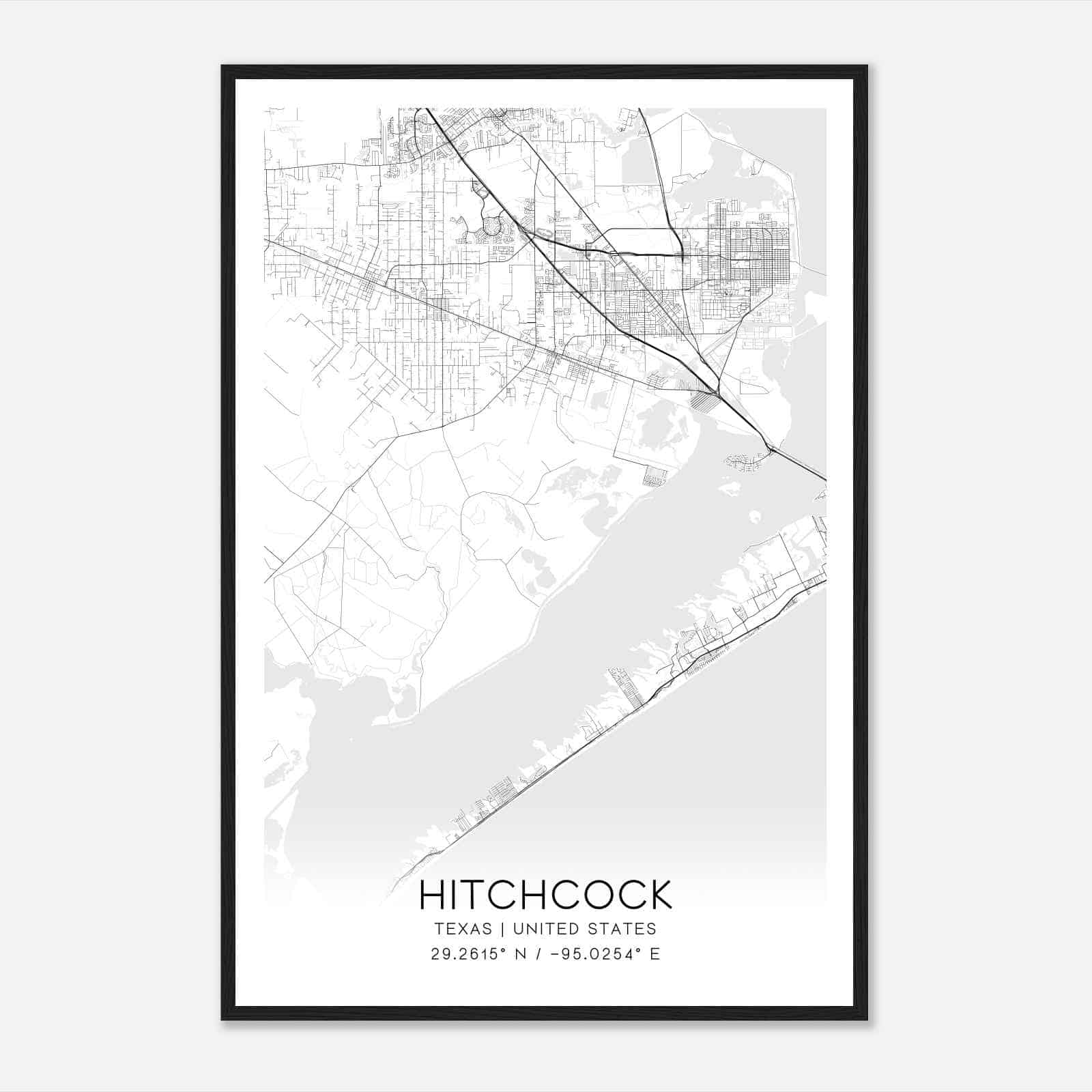 Hitchcock Texas Map Poster, Modern Home Decor Wall Art Print