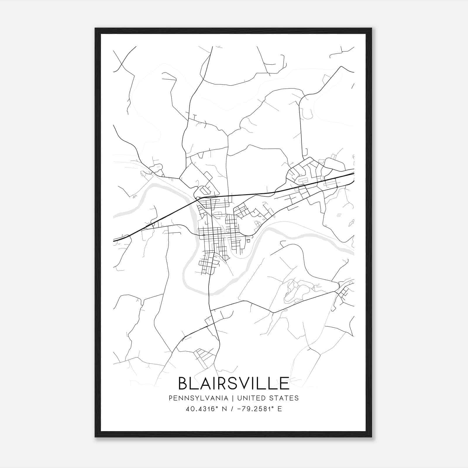 Blairsville Pennsylvania Map Poster, Modern Home Decor Wall Art Print