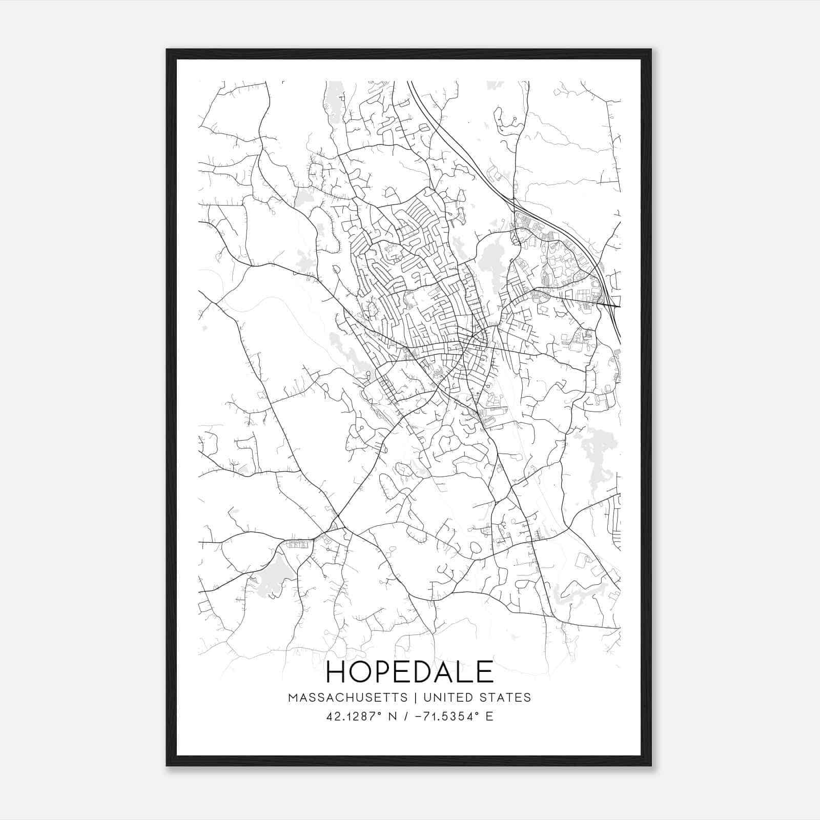 Hopedale Massachusetts Map Poster, Modern Home Decor Wall Art Print