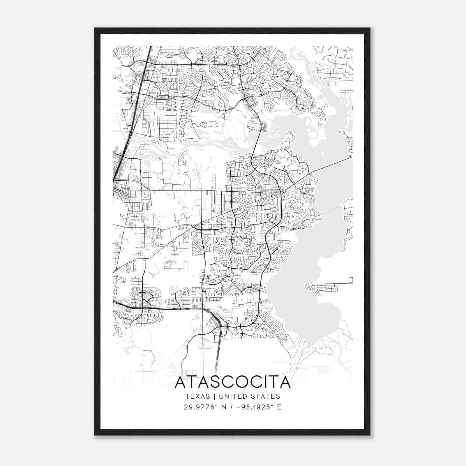 Atascocita Texas Map Poster, Modern Home Decor Wall Art Print