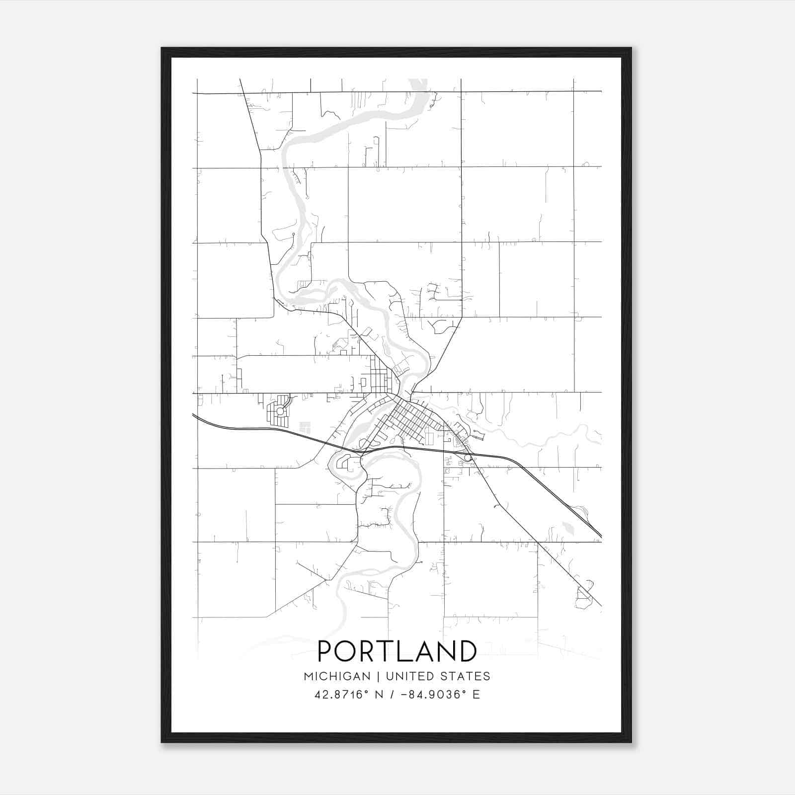 Portland Michigan Map Poster, Modern Home Decor Wall Art Print