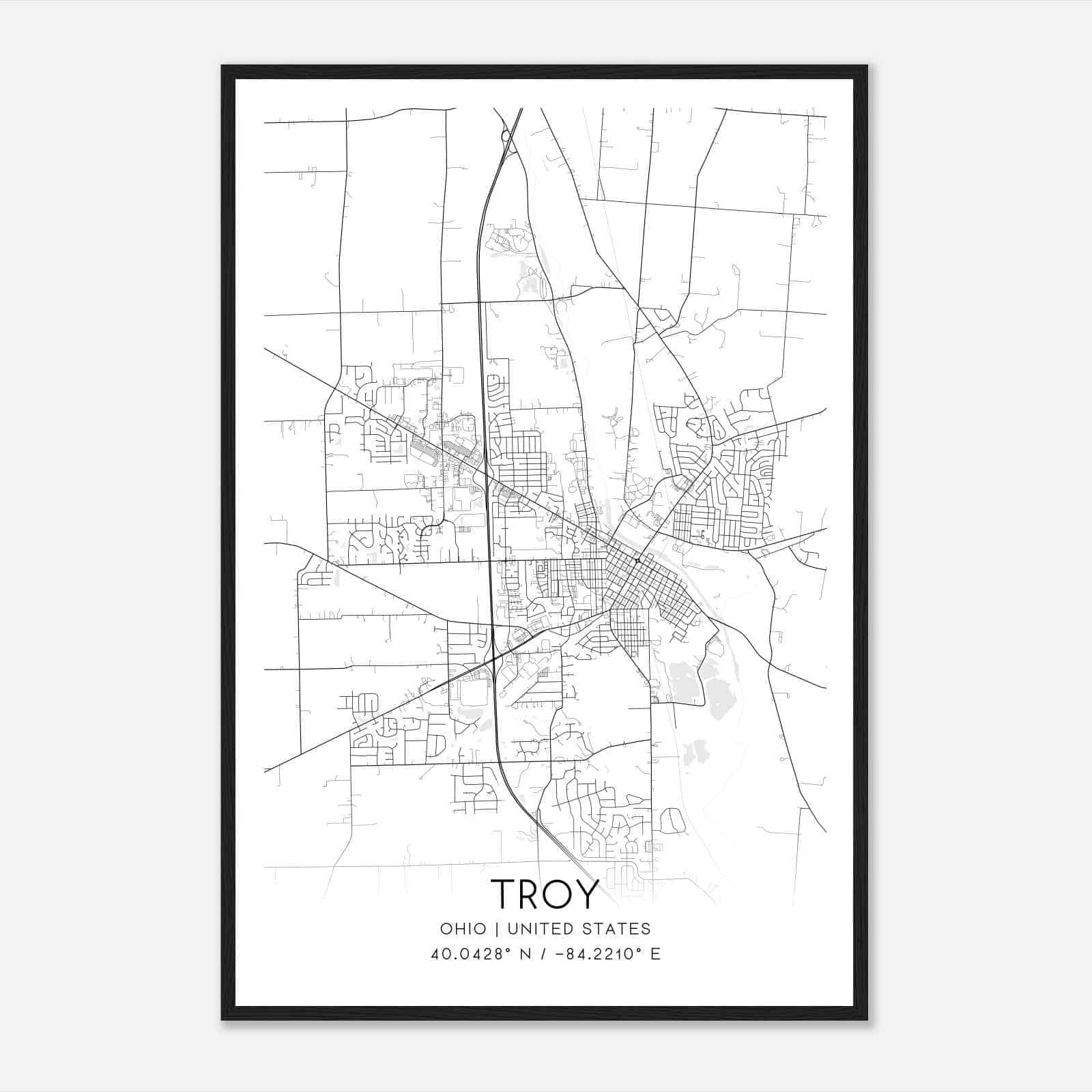 Troy Ohio Map Poster, Modern Home Decor Wall Art Print Troy Ohio Map Poster, Modern Home Decor Wall Art Print