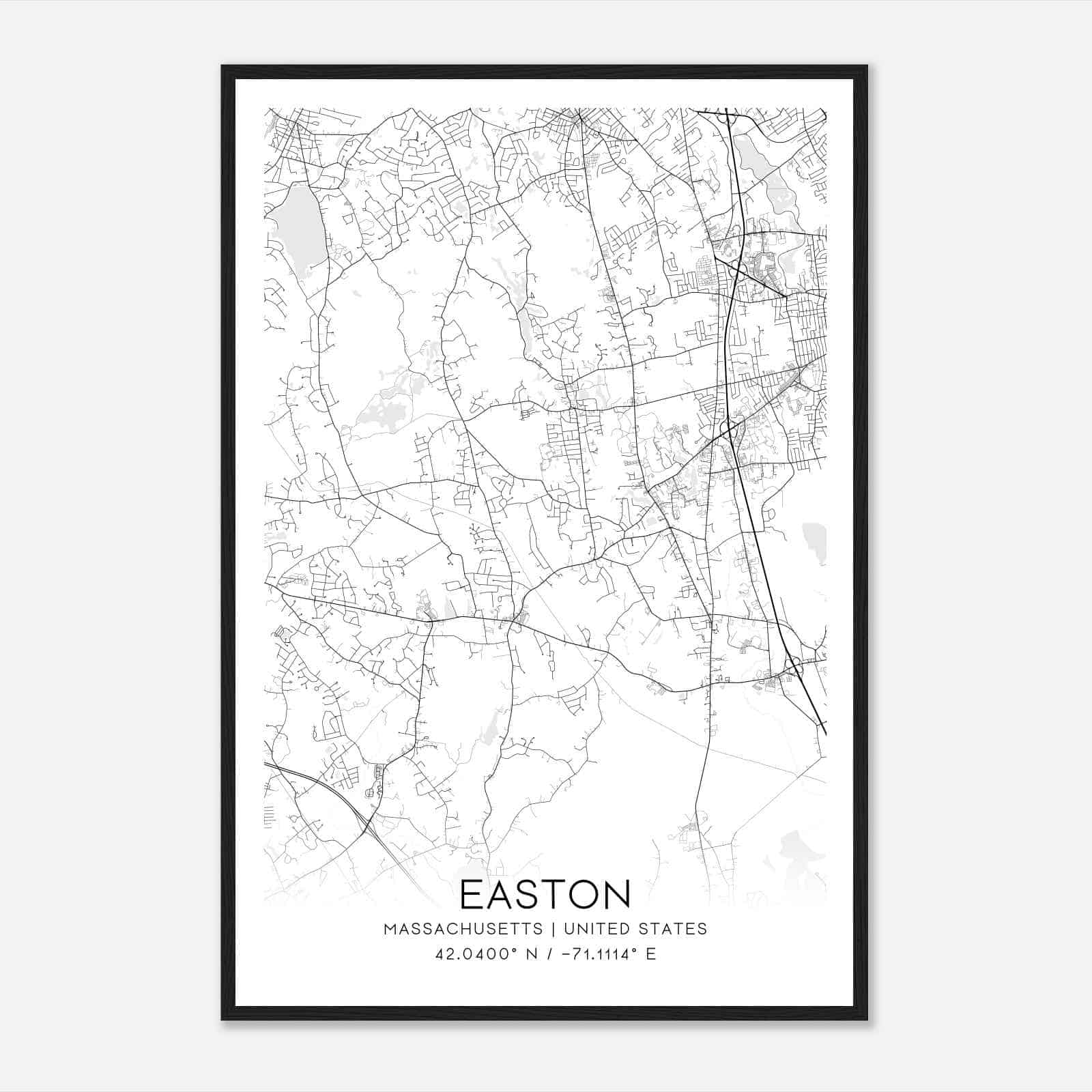 Easton Massachusetts Map Poster, Modern Home Decor Wall Art Print