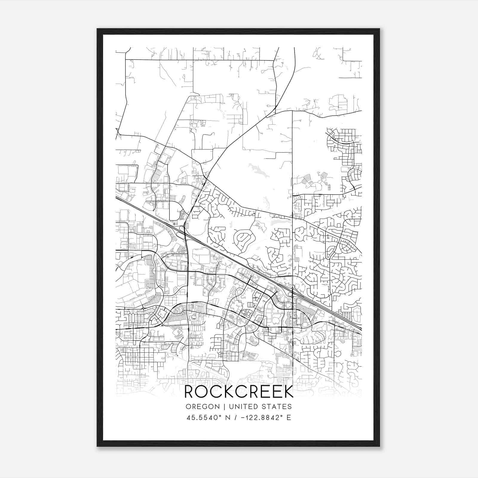 Rockcreek Oregon Map Poster, Modern Home Decor Wall Art Print