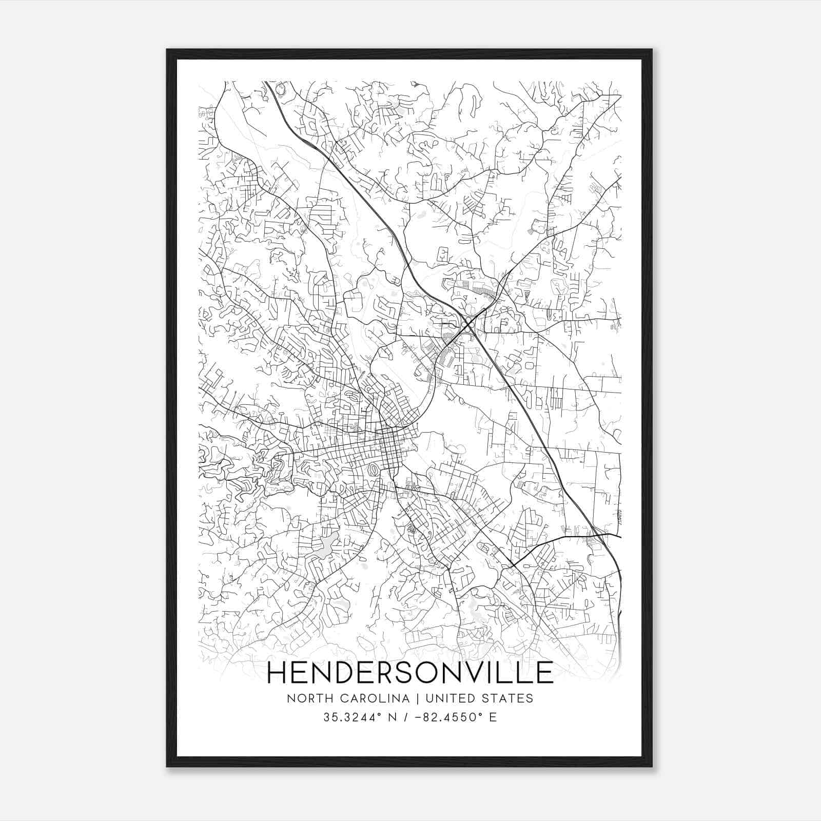 Hendersonville North Carolina Map Poster, Modern Home Decor Wall Art Print
