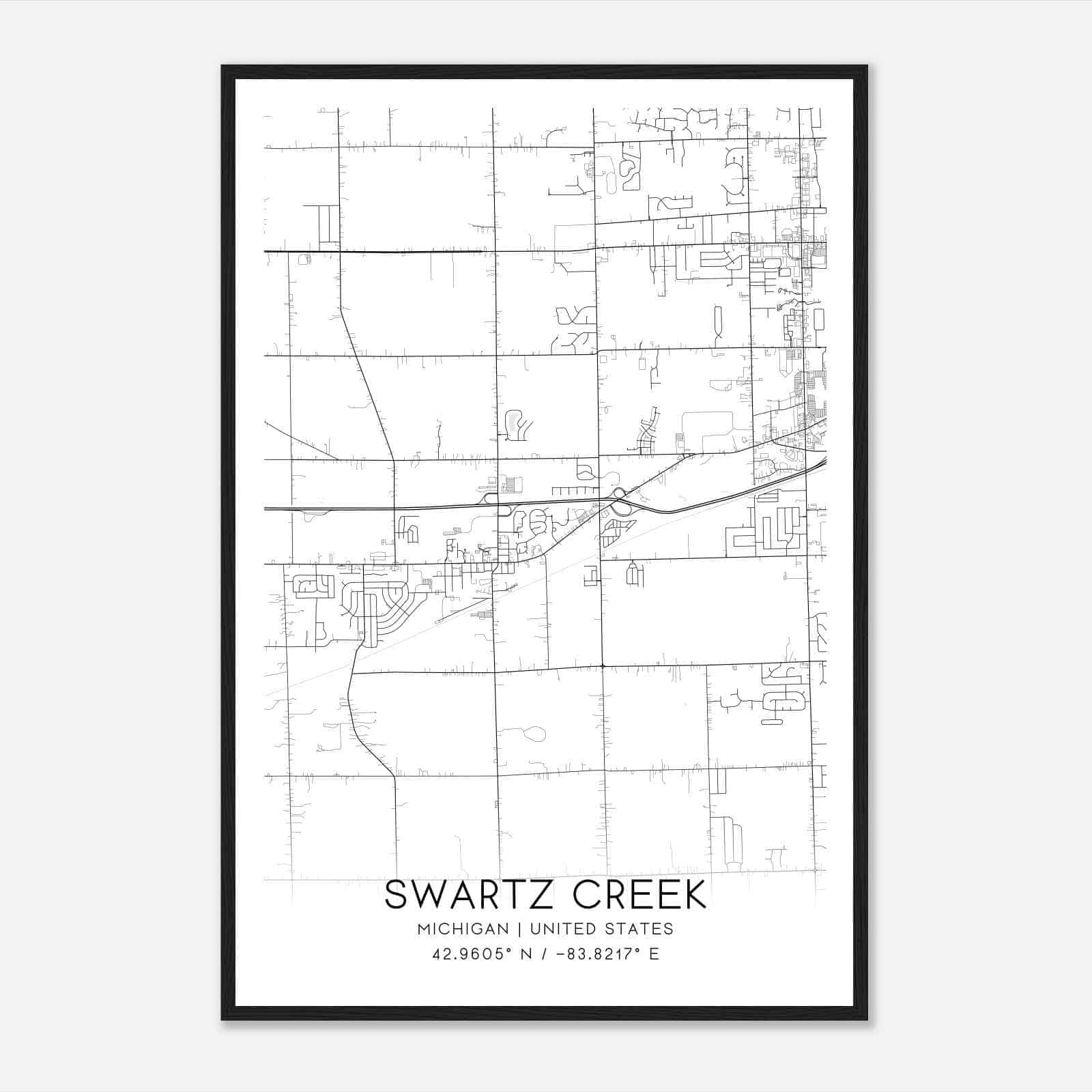 Swartz Creek Michigan Map Poster, Modern Home Decor Wall Art Print
