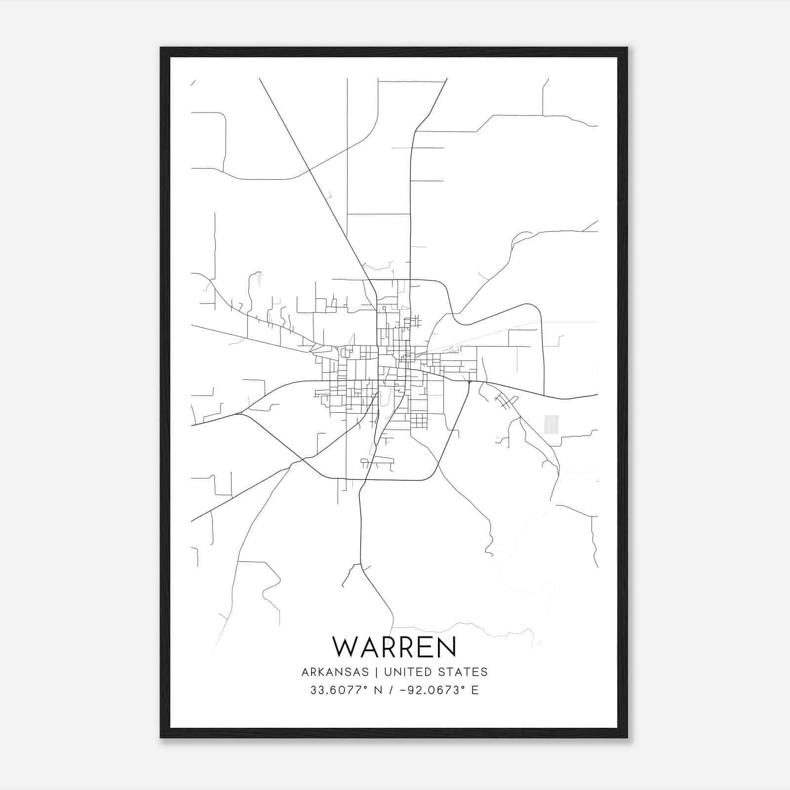 Warren Arkansas Map Poster, Modern Home Decor Wall Art Print