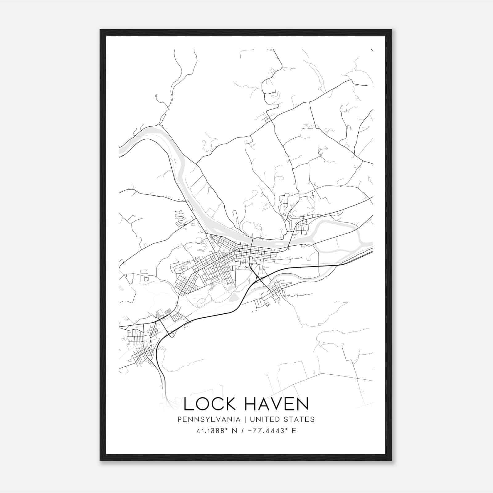 Lock Haven Pennsylvania Map Poster, Modern Home Decor Wall Art Print