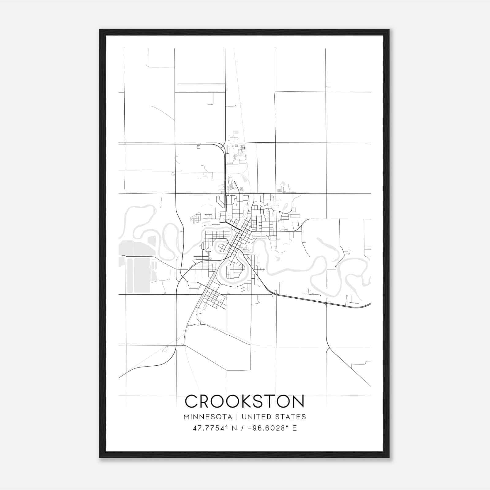 Crookston Minnesota Map Poster, Modern Home Decor Wall Art Print