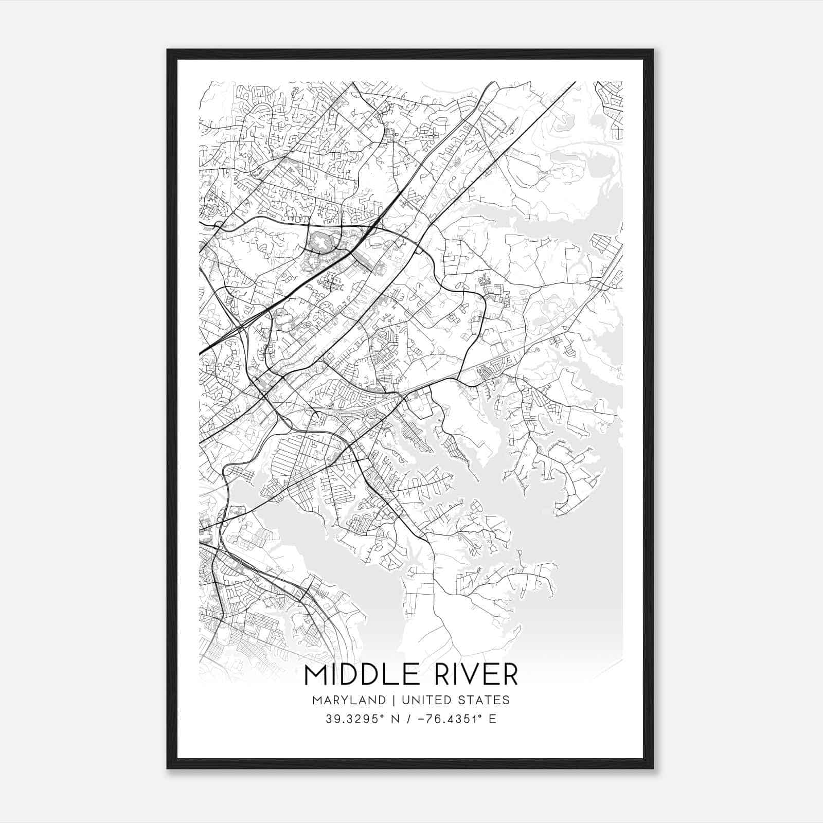Middle River Maryland Map Poster, Modern Home Decor Wall Art Print