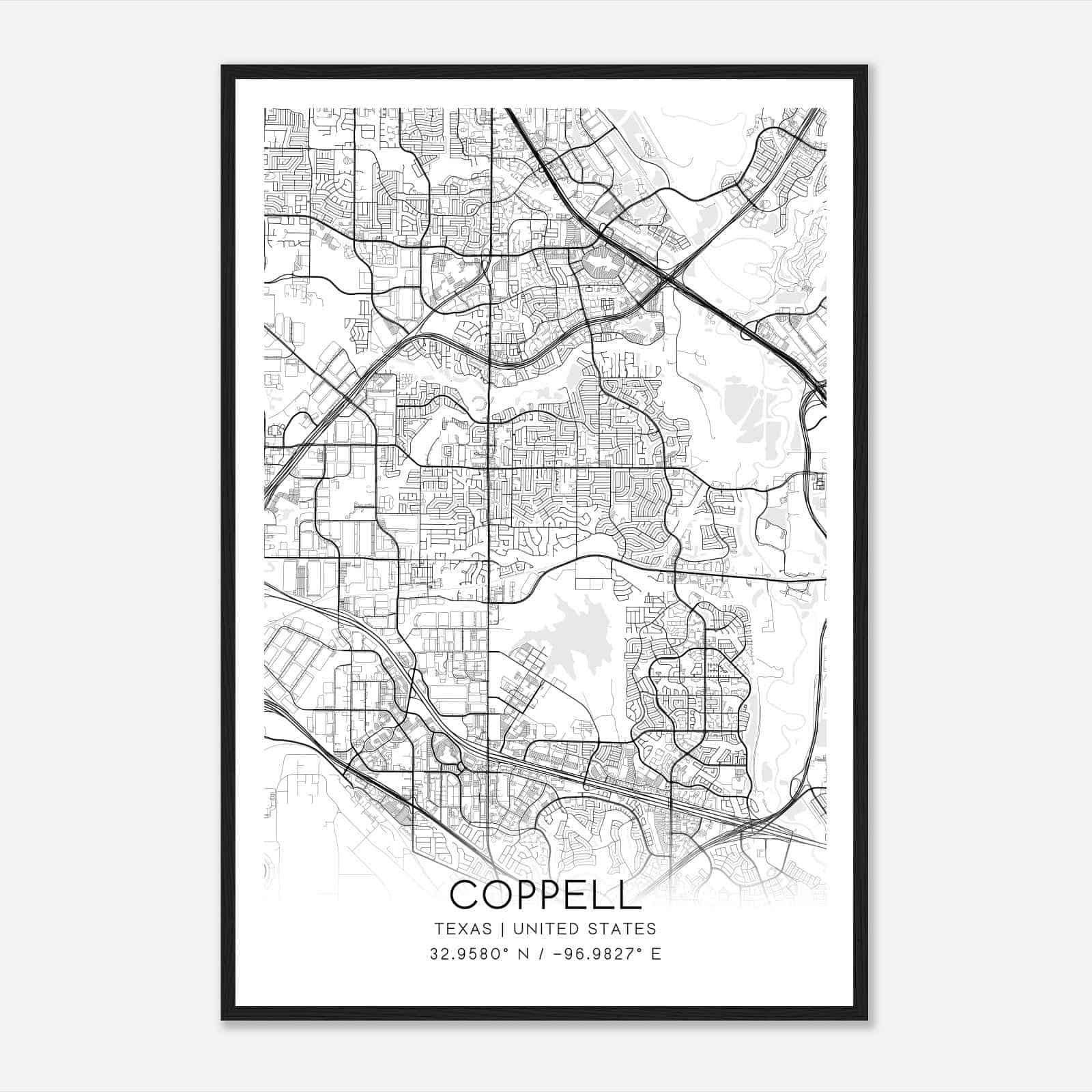 Coppell Texas Map Poster, Modern Home Decor Wall Art Print