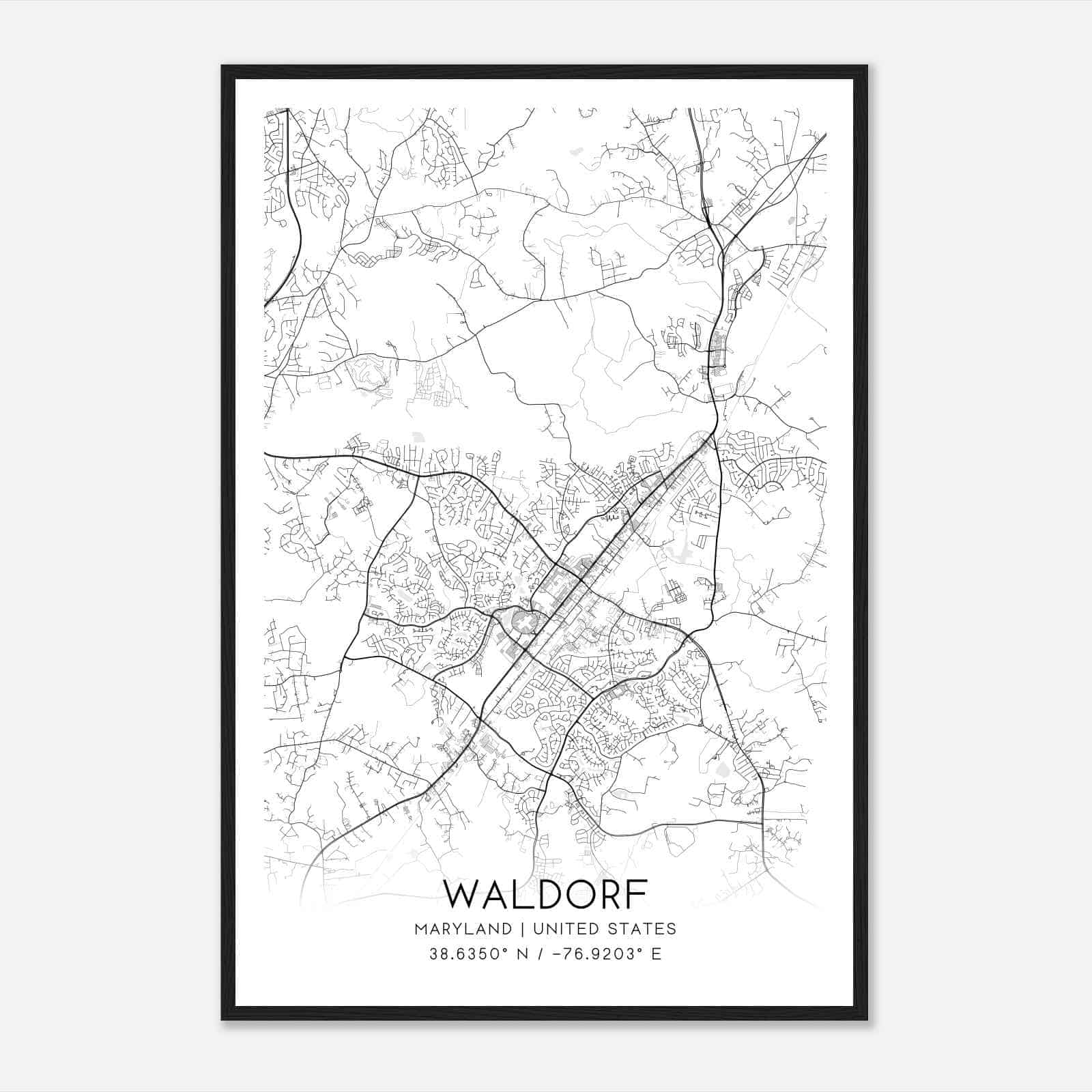 Waldorf Maryland Map Poster, Modern Home Decor Wall Art Print