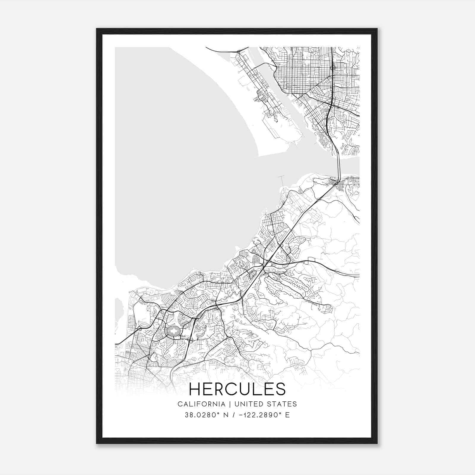 Hercules California Map Poster, Modern Home Decor Wall Art Print