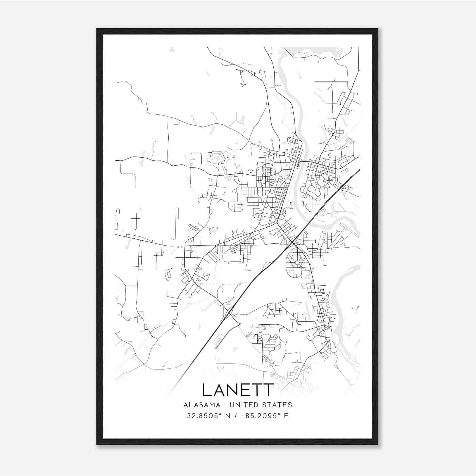 Lanett Alabama Map Poster, Modern Home Decor Wall Art Print