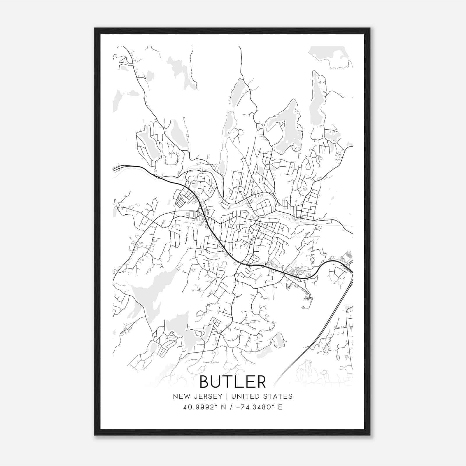 Butler New Jersey Map Poster, Modern Home Decor Wall Art Print