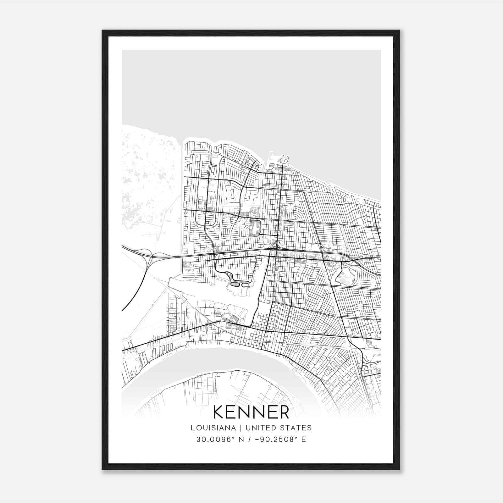 Kenner Louisiana Map Poster, Modern Home Decor Wall Art Print
