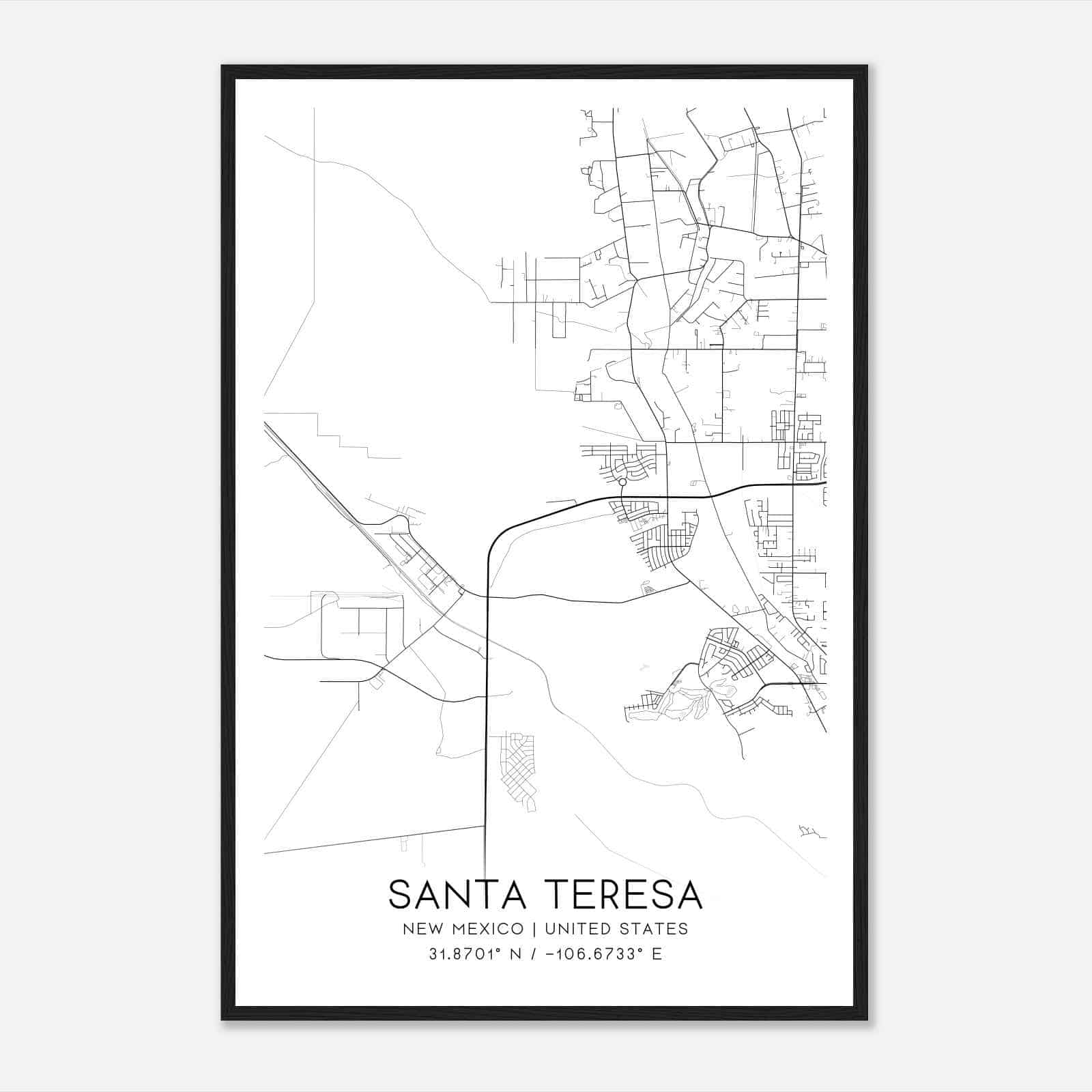 Santa Teresa New Mexico Map Poster, Modern Home Decor Wall Art Print