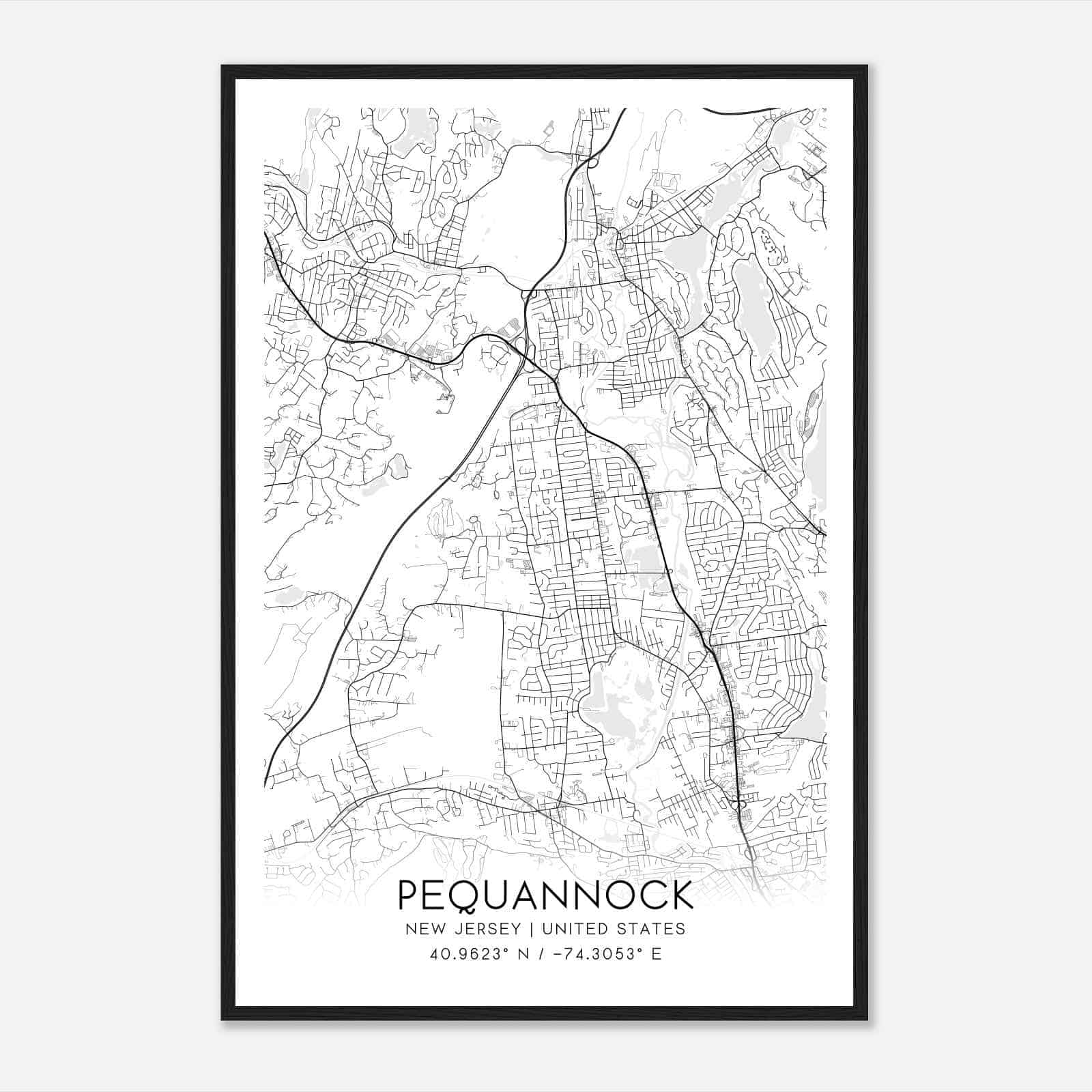 Pequannock New Jersey Map Poster, Modern Home Decor Wall Art Print