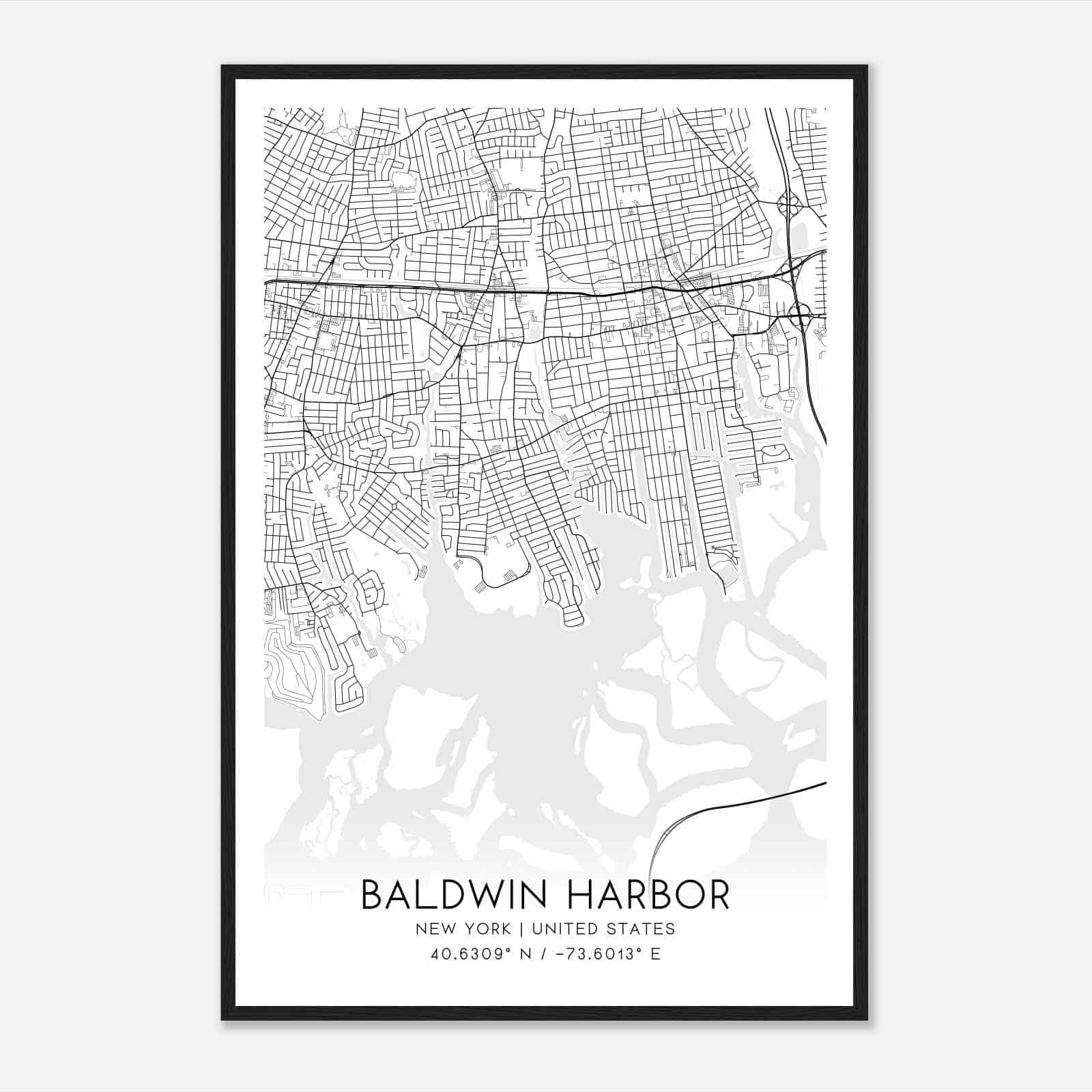 Baldwin Harbor New York Map Poster, Modern Home Decor Wall Art Print
