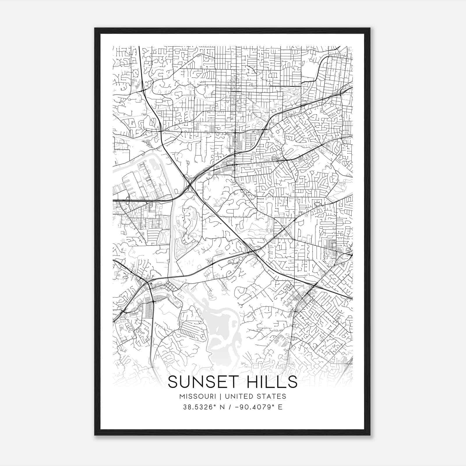 Sunset Hills Missouri Map Poster, Modern Home Decor Wall Art Print