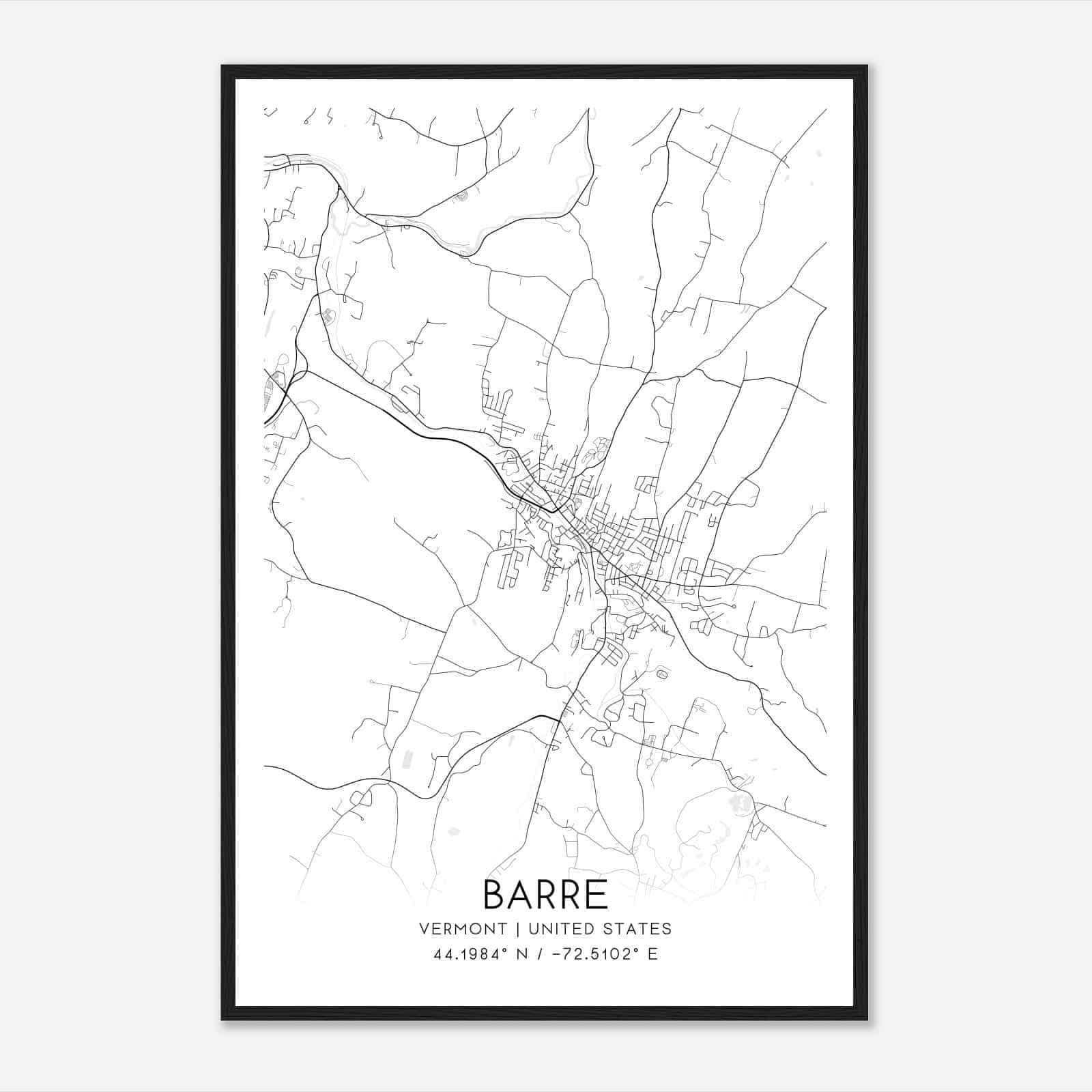 Barre Vermont Map Poster, Modern Home Decor Wall Art Print
