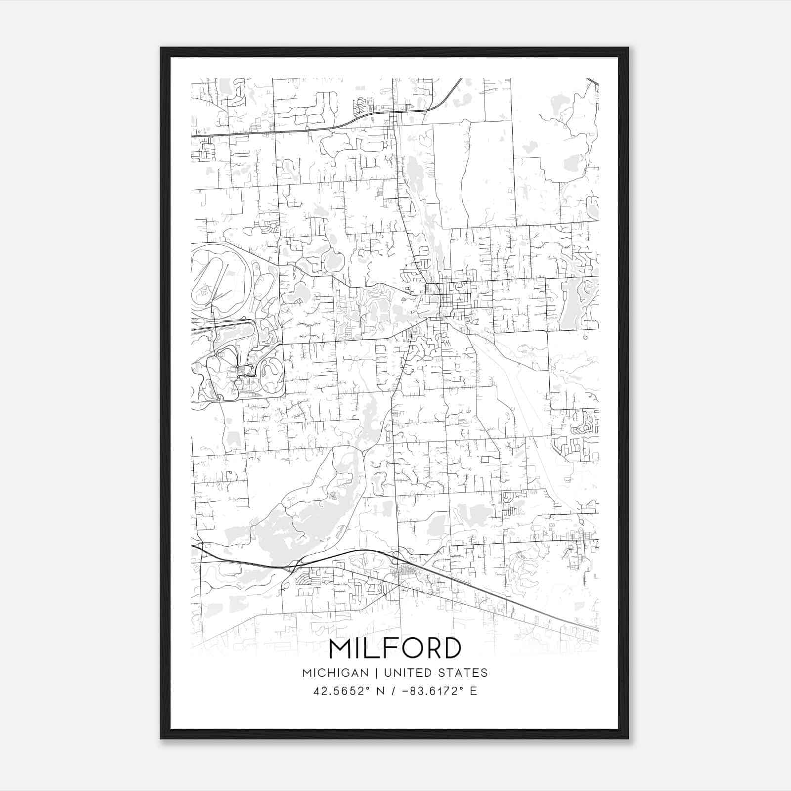 Milford Michigan Map Poster, Modern Home Decor Wall Art Print
