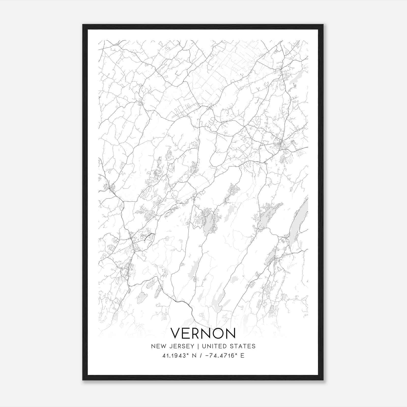 Vernon New Jersey Map Poster, Modern Home Decor Wall Art Print