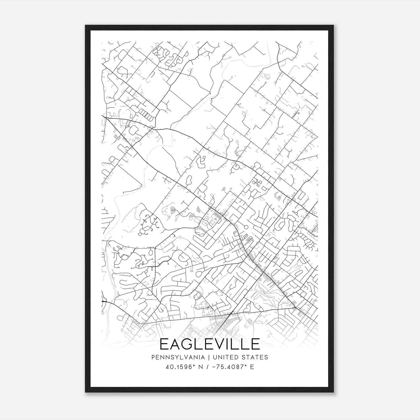Eagleville Pennsylvania Map Poster, Modern Home Decor Wall Art Print