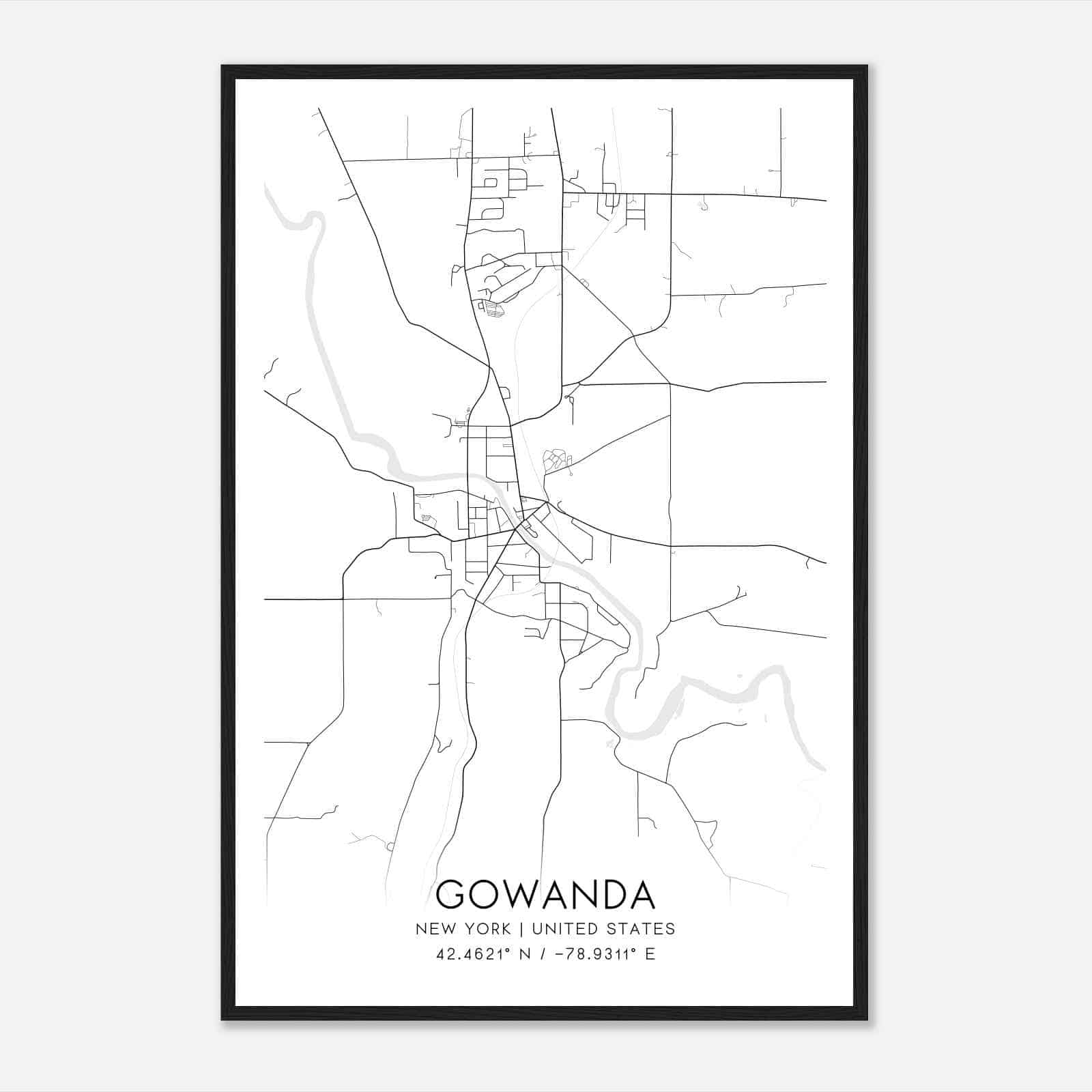 Gowanda New York Map Poster, Modern Home Decor Wall Art Print
