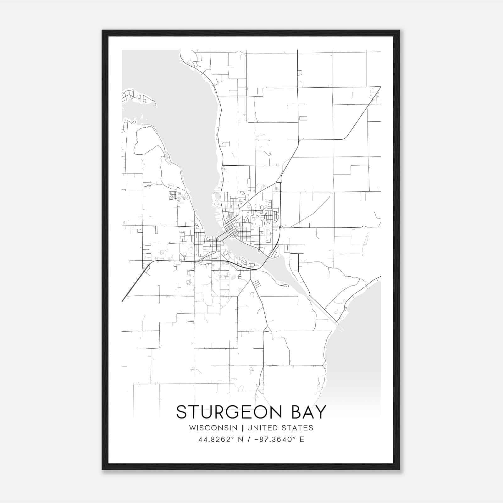 Sturgeon Bay Wisconsin Map Poster, Modern Home Decor Wall Art Print